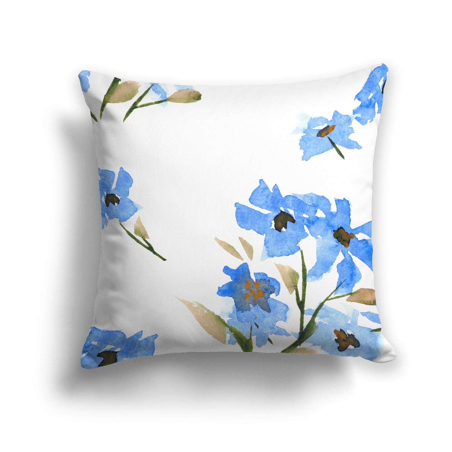 Cornflower Bloom — Spun Polyester Throw Pillow with Large Blue Floral Print #USCU-1404-888