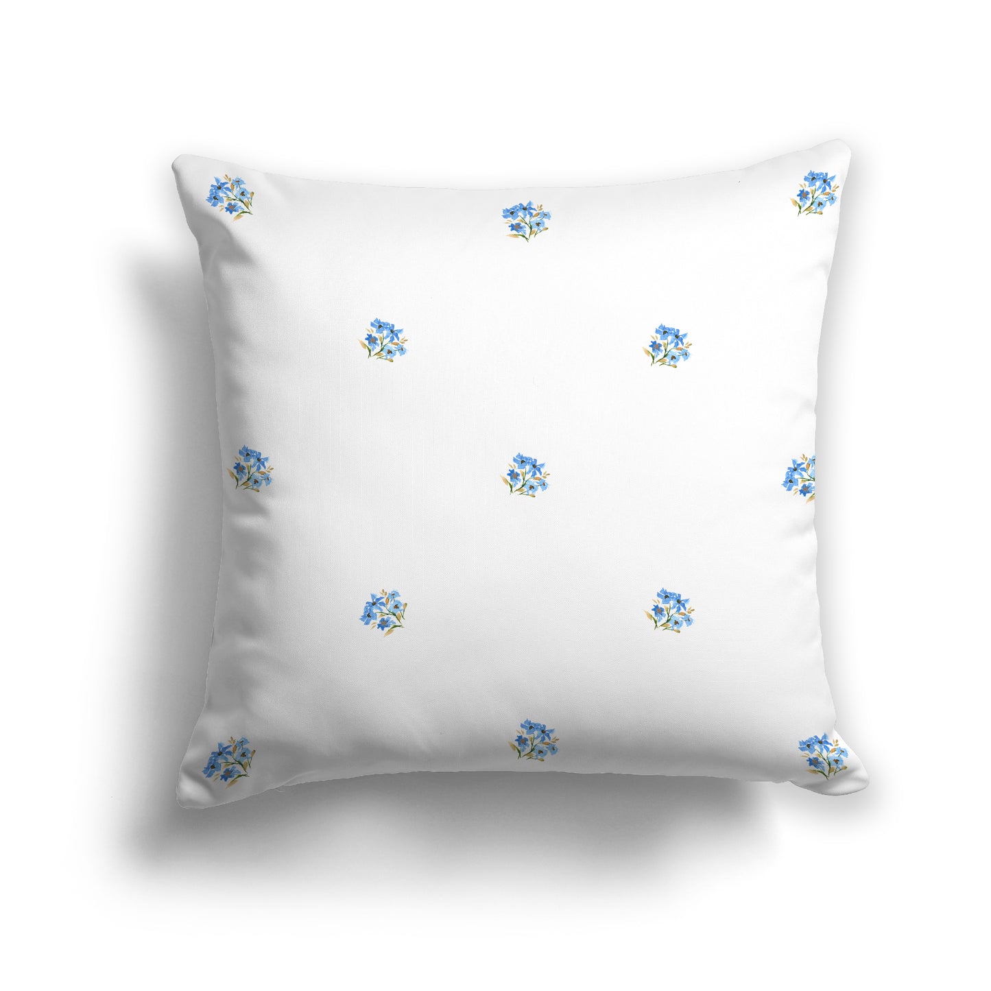 Blue Spun Polyester Throw Pillow with Small Floral Pattern, USCU-1406-888