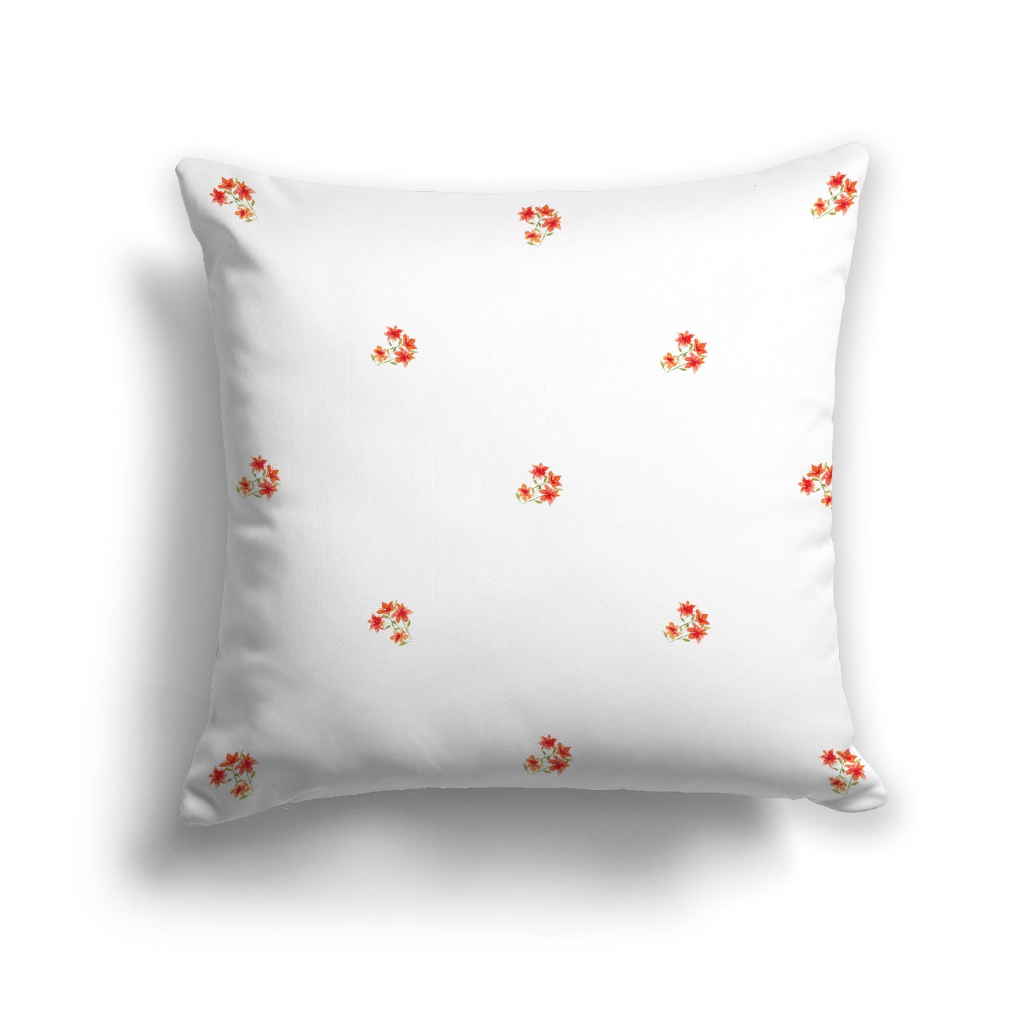 Red-Orange Spun Polyester Throw Pillow with Small Floral Pattern, USCU-1416-888