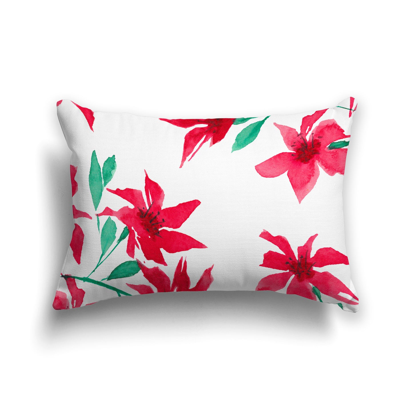 Red Spun Polyester Throw Pillow with Large Floral Print, USCU-1334-888