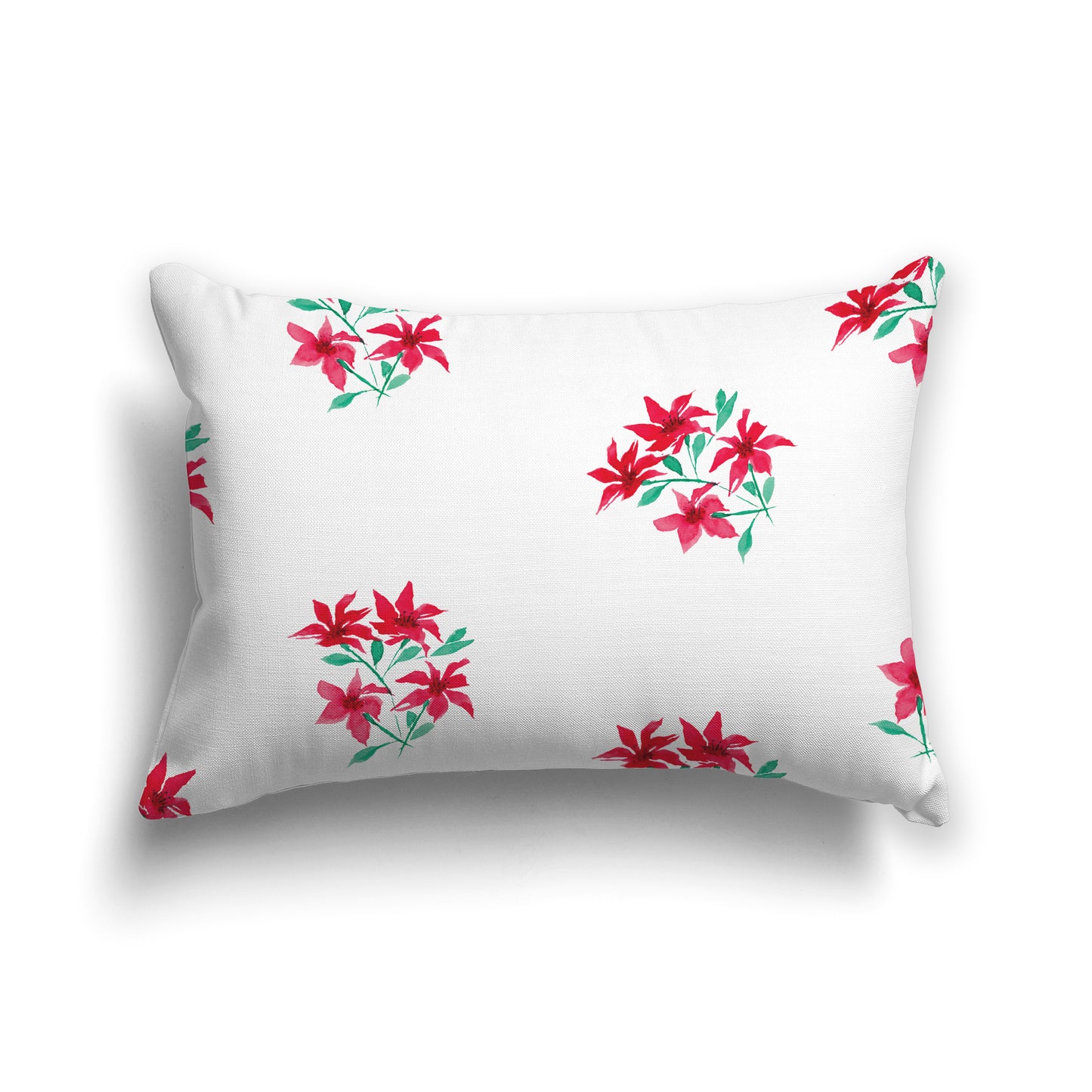 Red Spun Polyester Throw Pillow with Medium Floral Pattern, USCU-1335-888