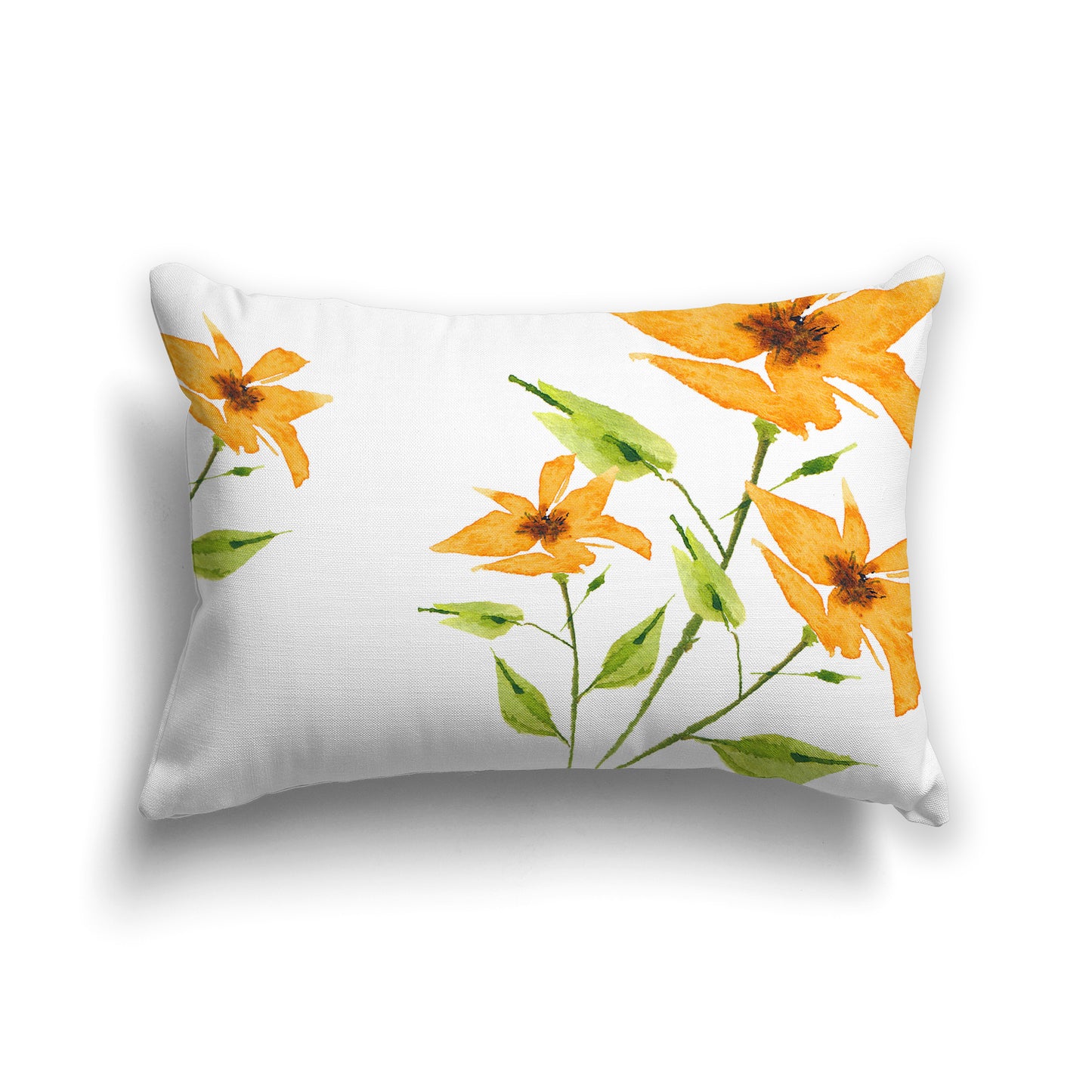 Yellow-Orange Spun Polyester Throw Pillow with Large Floral Print, USCU-1394-888