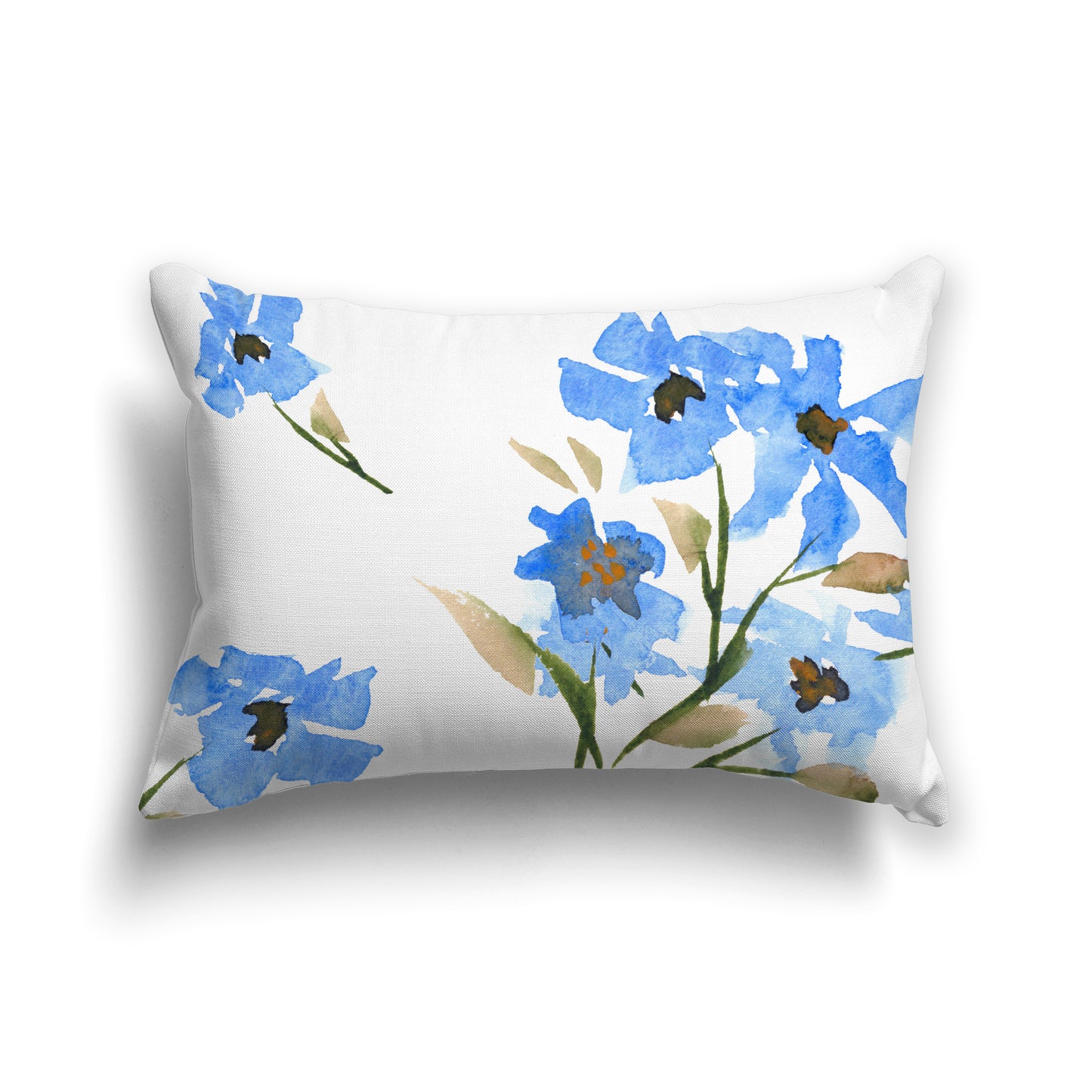 Blue Spun Polyester Throw Pillow with Large Floral Print, USCU-1404-888