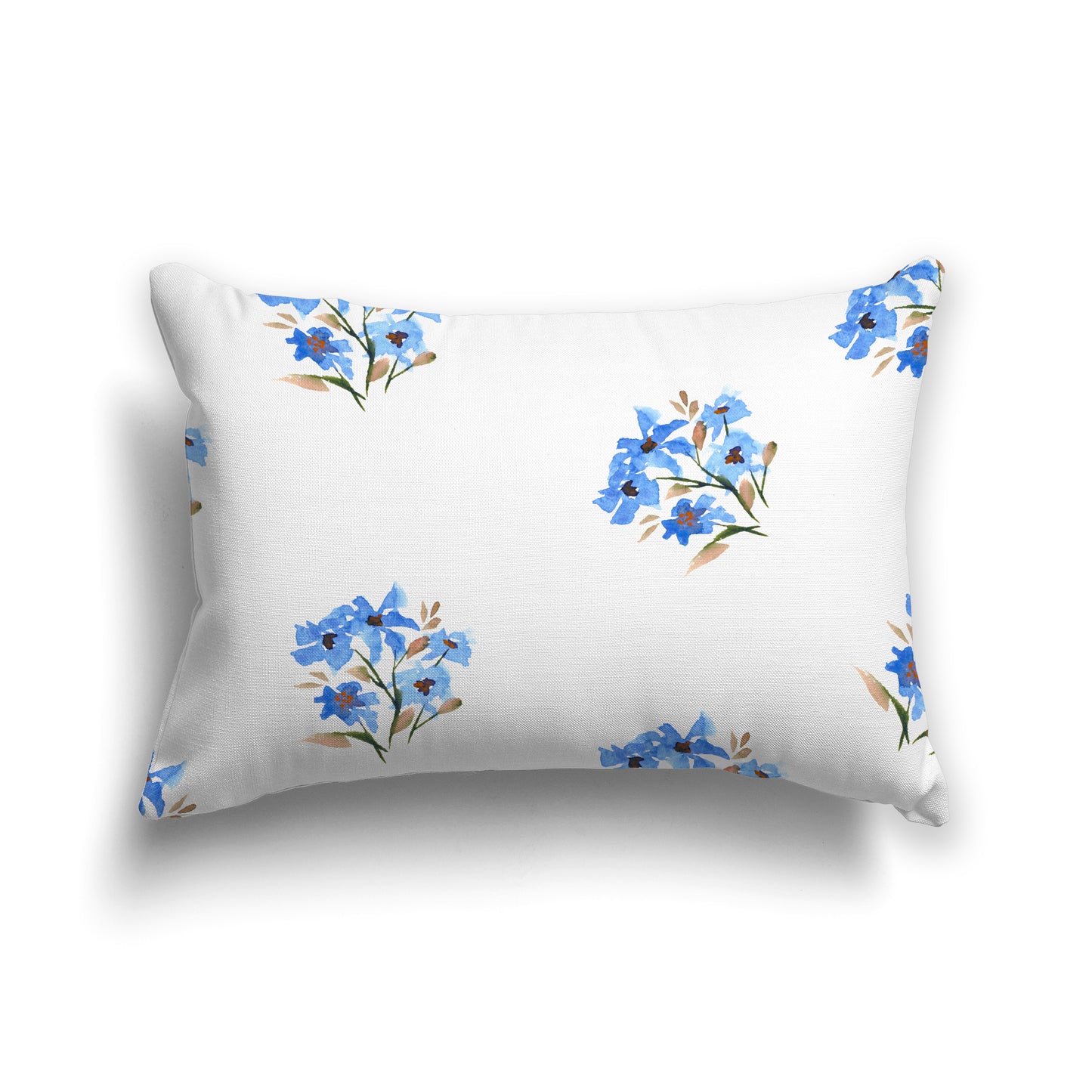 Blue Spun Polyester Throw Pillow with Medium Floral Pattern, USCU-1405-888