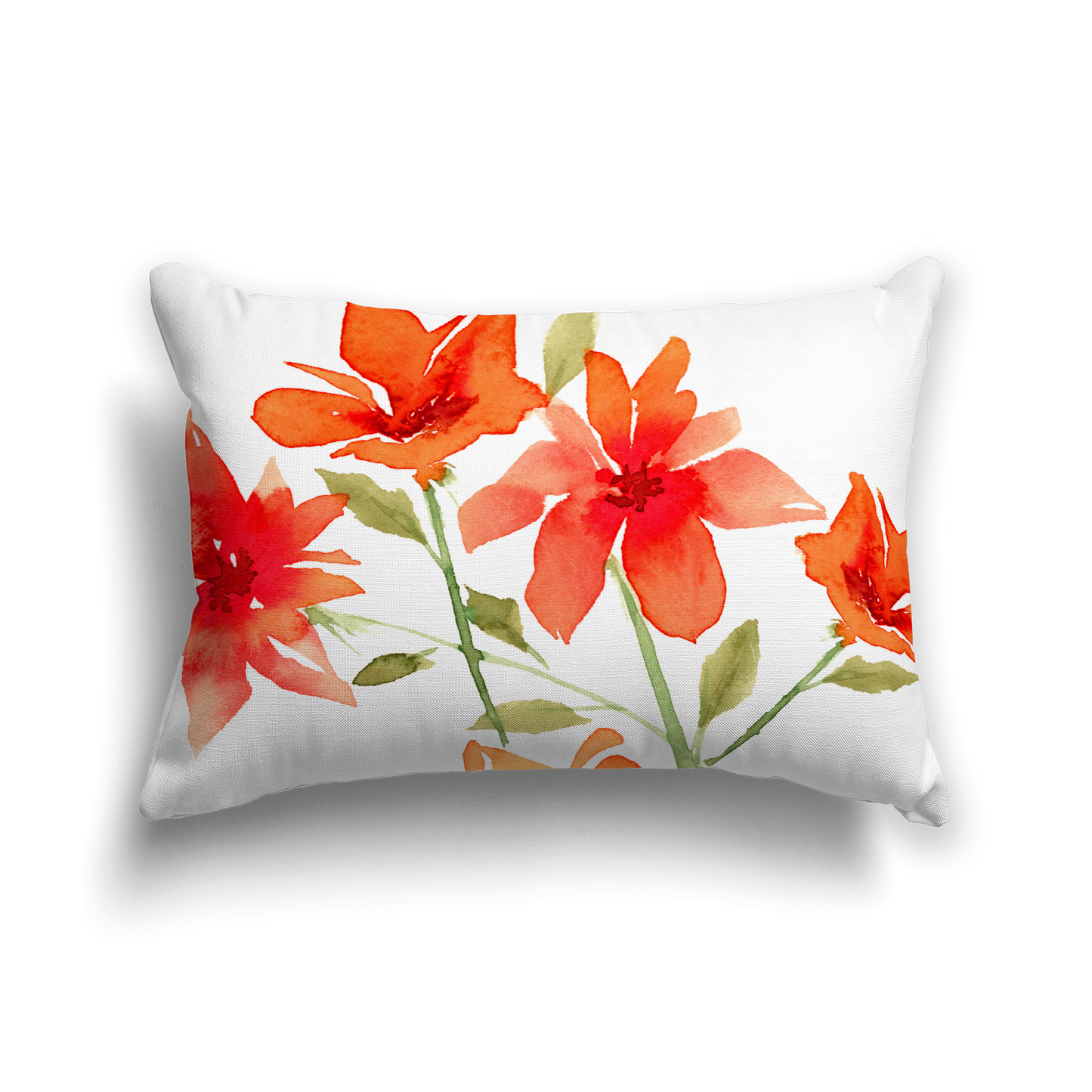 Red-Orange Spun Polyester Throw Pillow with Large Floral Print, USCU-1414-888