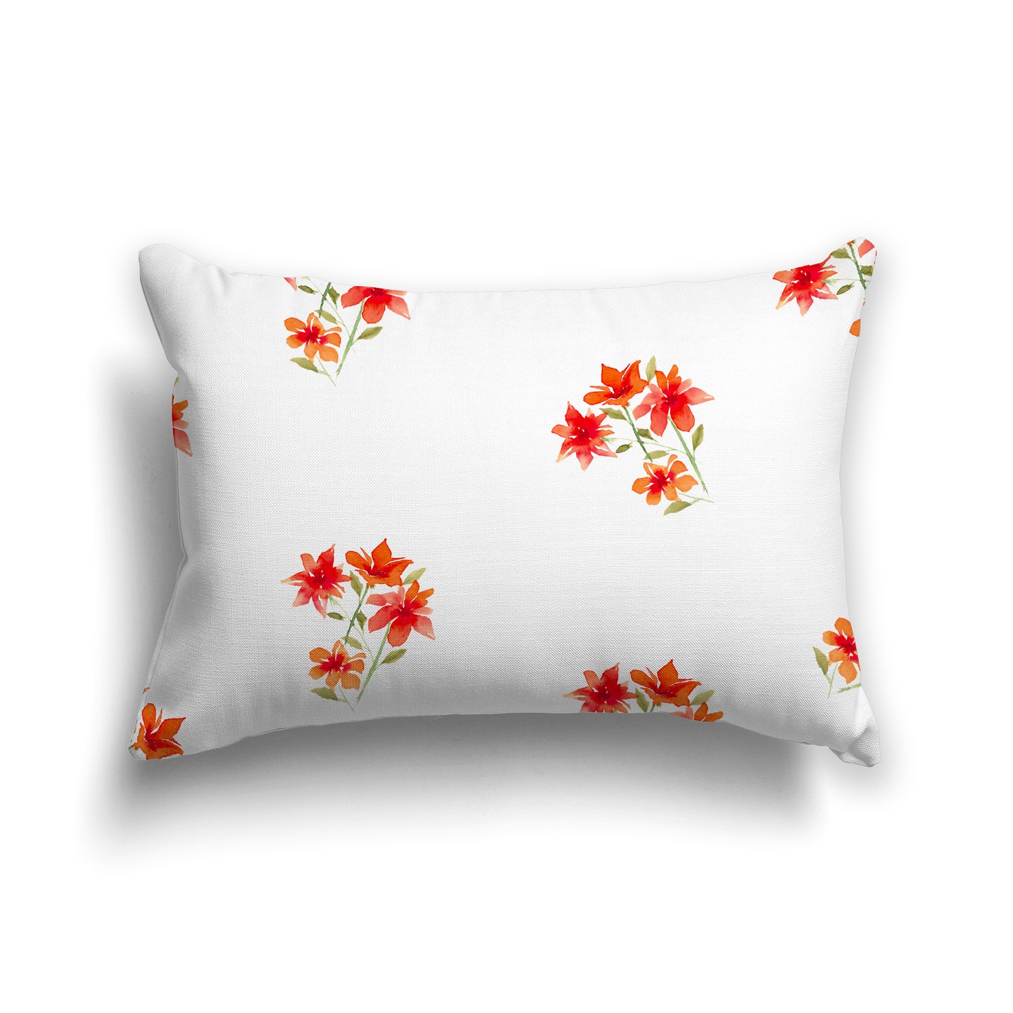 Red-Orange Spun Polyester Throw Pillow with Medium Floral Pattern, USCU-1415-888