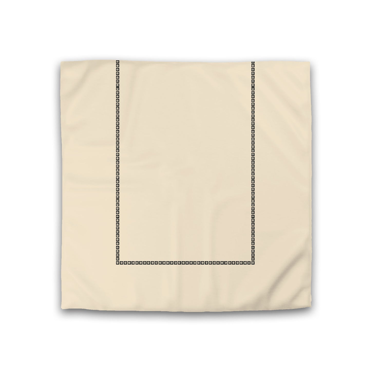 Beige Cotton Sateen Duvet Cover, Black Repeating Square Motif Print, Classic Border, Double (width x length) 81 x 81 inches / 206 x 206 cm