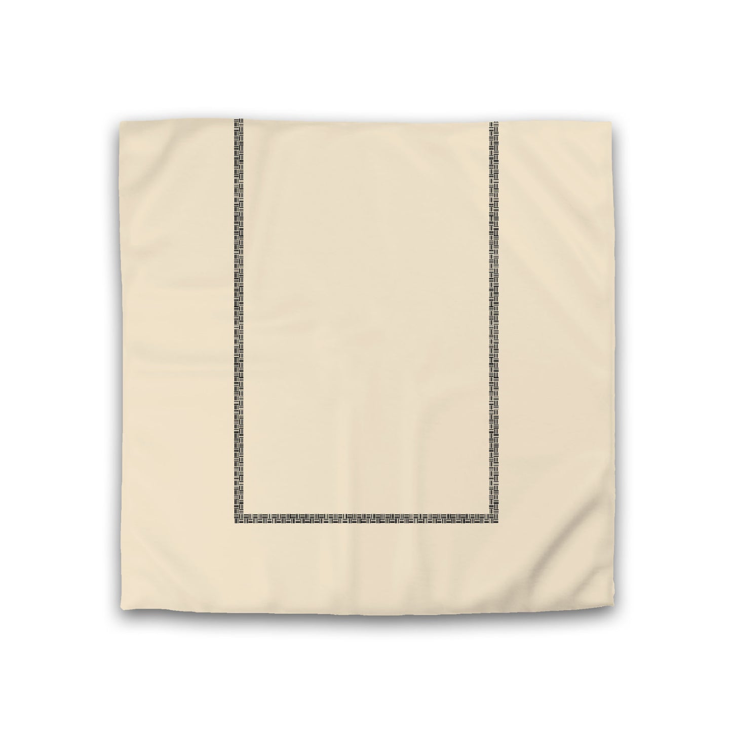 Beige Cotton Sateen Duvet Cover, Black Double Weave Motif Print, Classic Border, Double (width x length) 81 x 81 inches / 206 x 206 cm