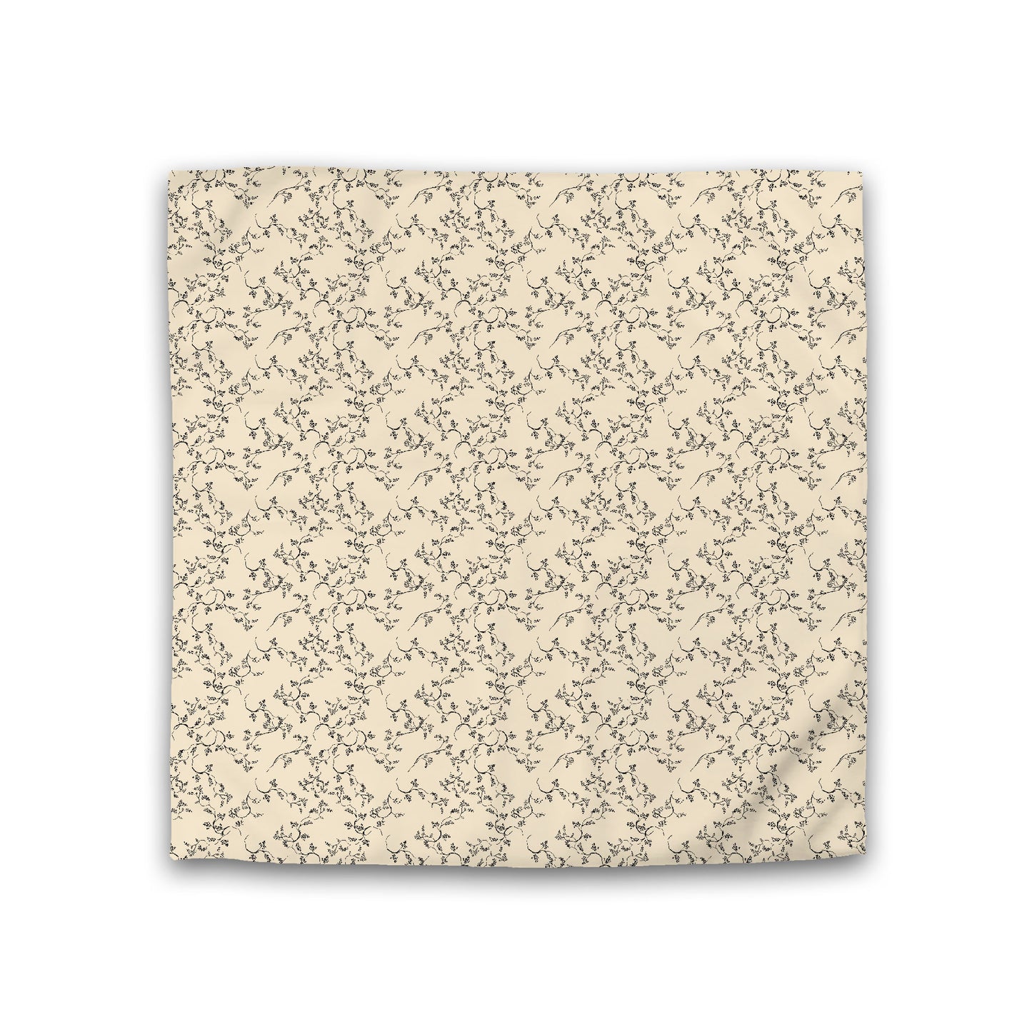 Beige Cotton Sateen Duvet Cover, Black Hand-painted Vine Print, Double (width x length) 81 x 81 inches / 206 x 206 cm
