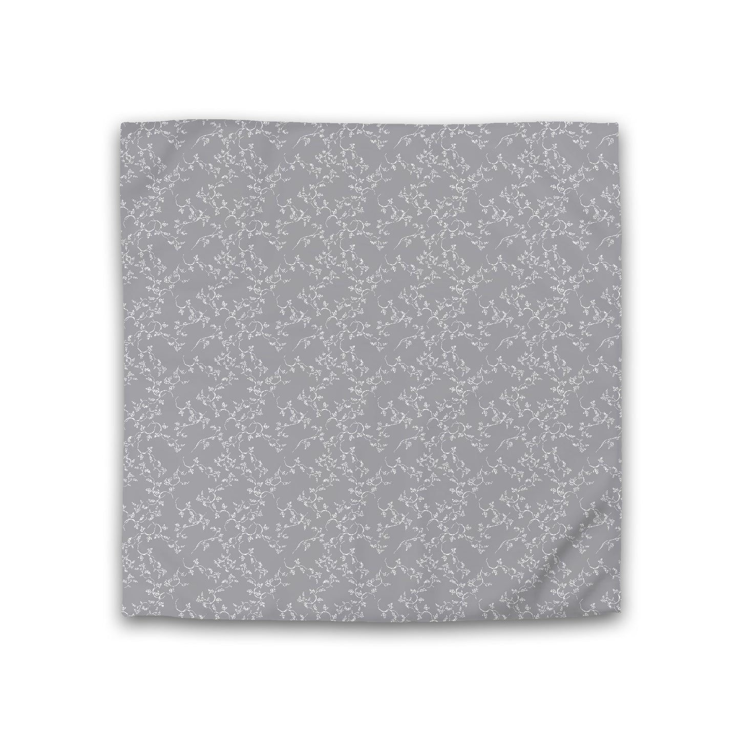 Grey Cotton Sateen Duvet Cover, Off-white Hand-painted Vine Print, Double (width x length) 81 x 81 inches / 206 x 206 cm