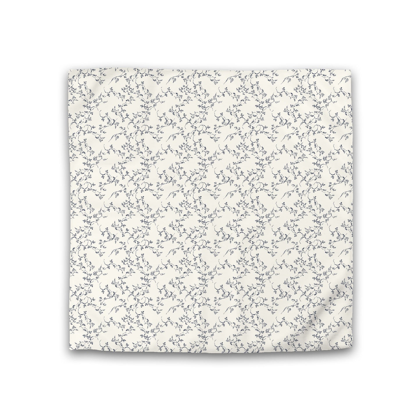 Pale Cream Cotton Sateen Duvet Cover, Navy Blue Hand-painted Vine Print, Double (width x length) 81 x 81 inches / 206 x 206 cm