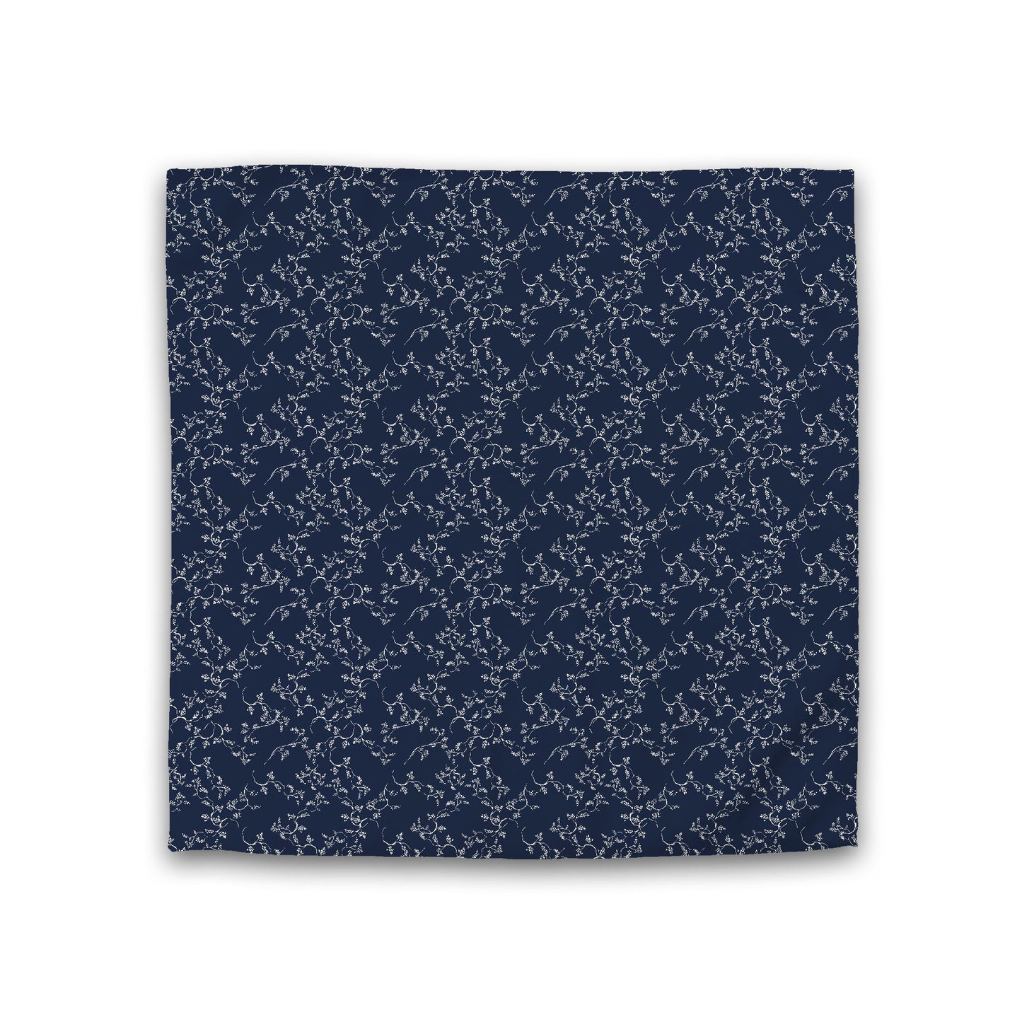 Navy Blue Cotton Sateen Duvet Cover, Pale Cream Hand-painted Vine Print, Double (width x length) 81 x 81 inches / 206 x 206 cm