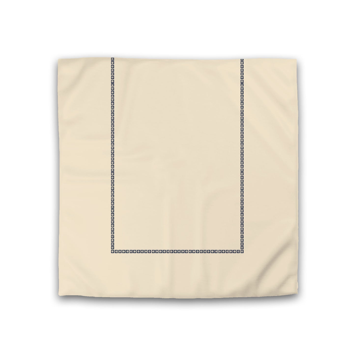 Beige Cotton Sateen Duvet Cover, Navy Blue Repeating Square Motif Print, Classic Border, Double (width x length) 81 x 81 inches / 206 x 206 cm