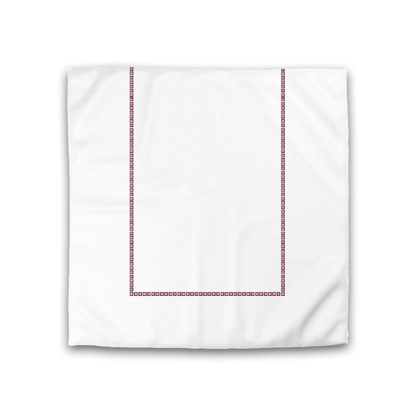 Off-White Cotton Sateen Duvet Cover, Burgundy Red Repeating Square Motif Print, Classic Border, Double (width x length) 81 x 81 inches / 206 x 206 cm