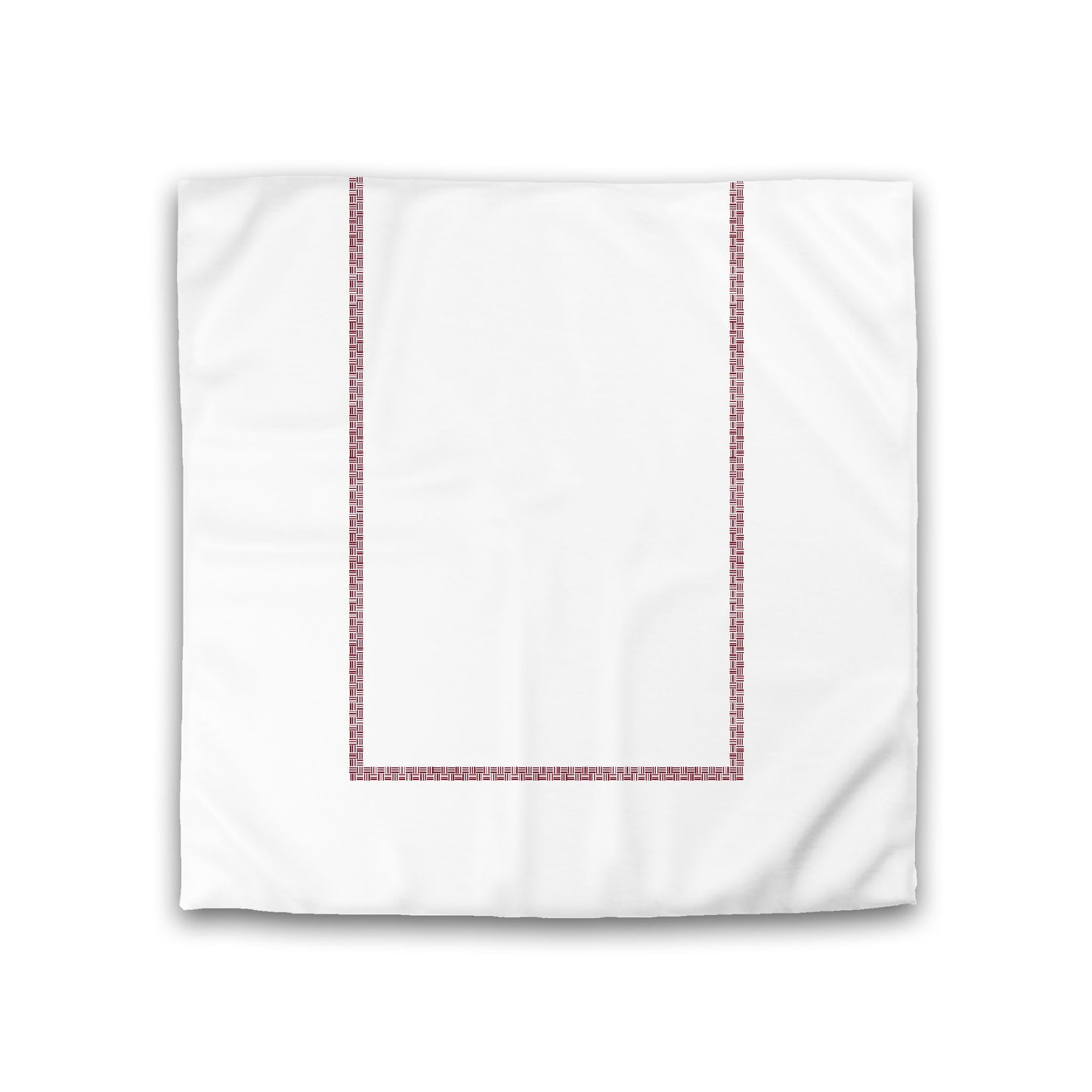 Off-White Cotton Sateen Duvet Cover, Burgundy Red Double Weave Motif Print, Classic Border, Double (width x length) 81 x 81 inches / 206 x 206 cm