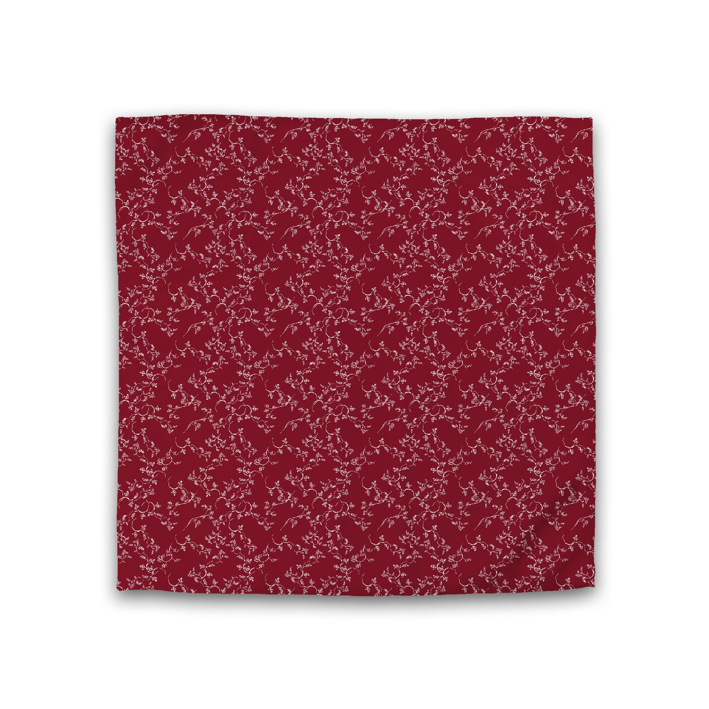 Burgundy Red Cotton Sateen Duvet Cover, Off-White Hand-painted Vine Print, Double (width x length) 81 x 81 inches / 206 x 206 cm