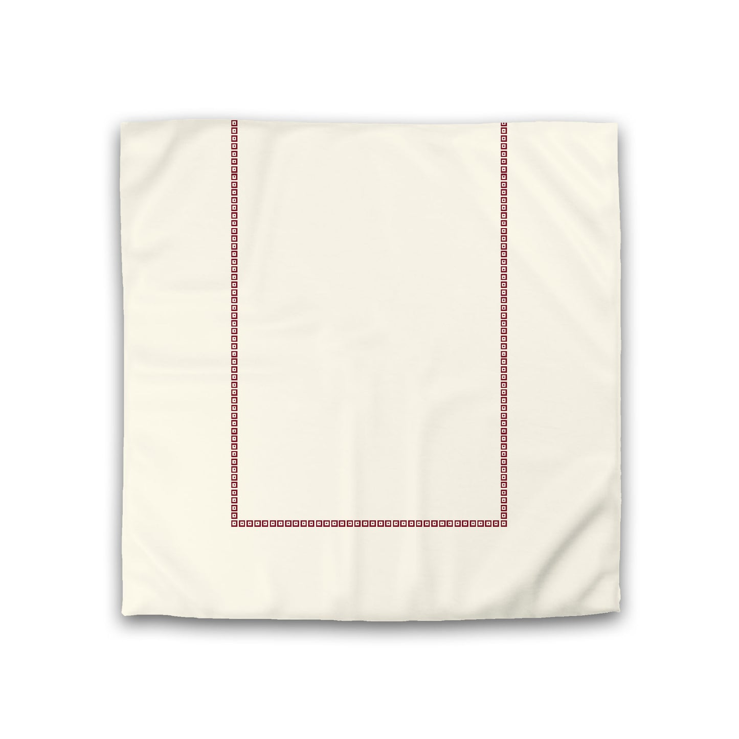 Pale Cream Cotton Sateen Duvet Cover, Burgundy Red Repeating Square Motif Print, Classic Border, Double (width x length) 81 x 81 inches / 206 x 206 cm