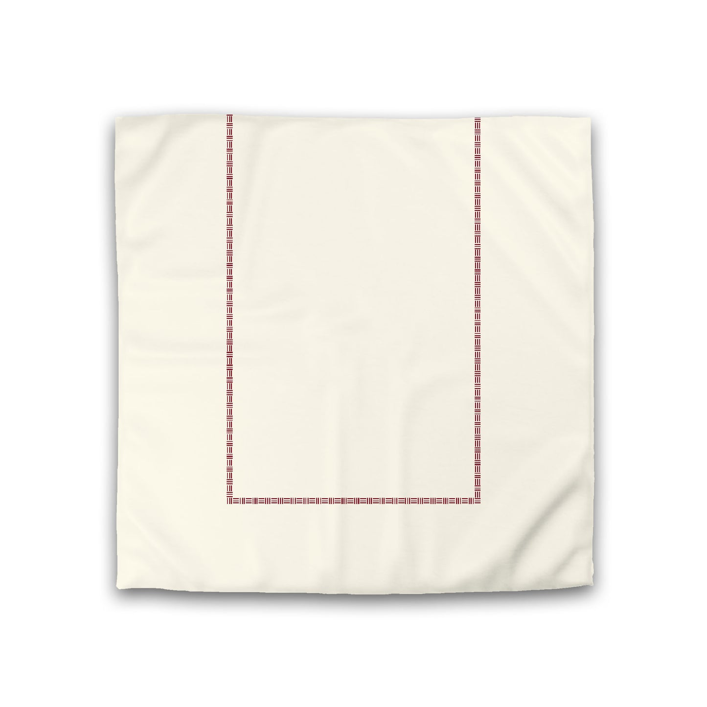 Pale Cream Cotton Sateen Duvet Cover, Burgundy Red Single Weave Motif Print, Classic Border, Double (width x length) 81 x 81 inches / 206 x 206 cm