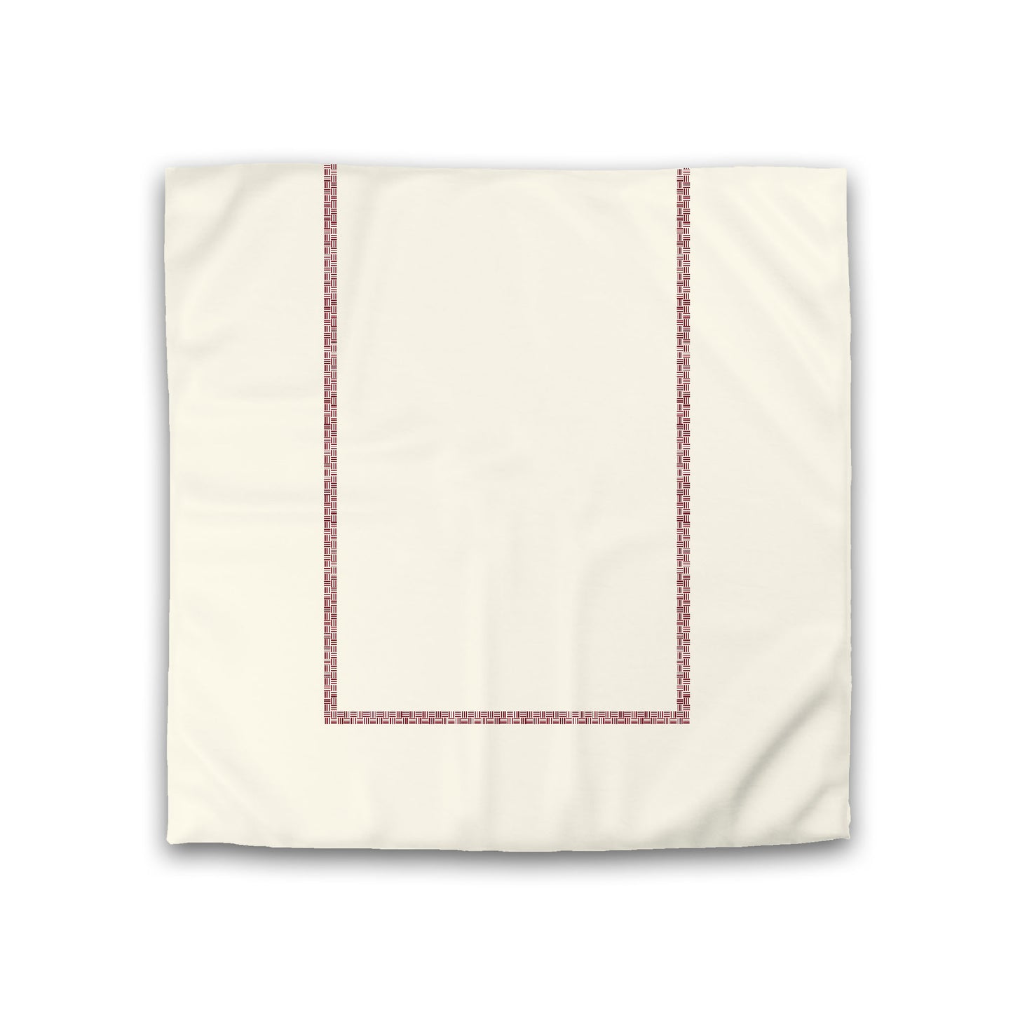 Pale Cream Cotton Sateen Duvet Cover, Burgundy Red Double Weave Motif Print, Classic Border, Double (width x length) 81 x 81 inches / 206 x 206 cm