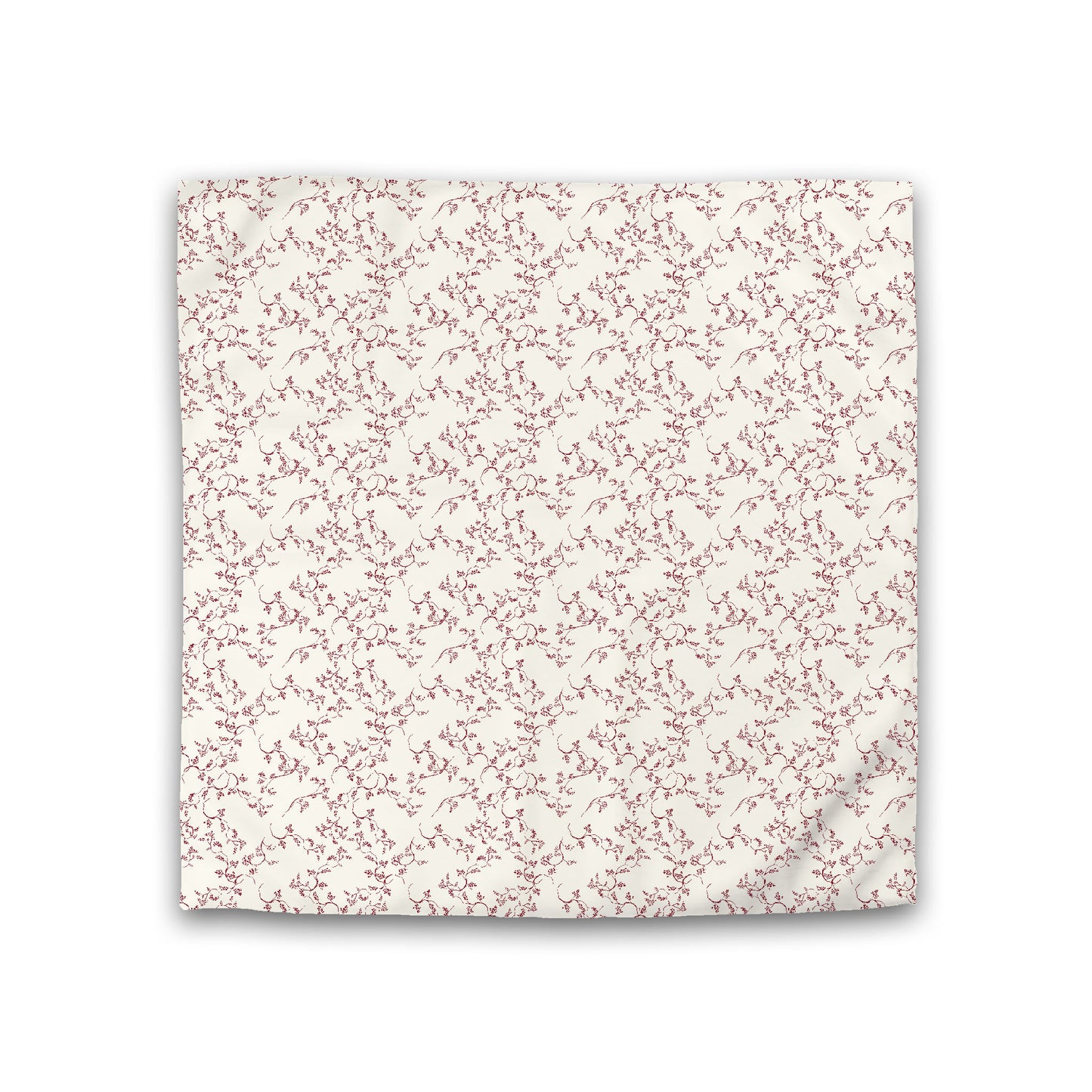 Pale Cream Cotton Sateen Duvet Cover, Burgundy Red Hand-painted Vine Print, Double (width x length) 81 x 81 inches / 206 x 206 cm