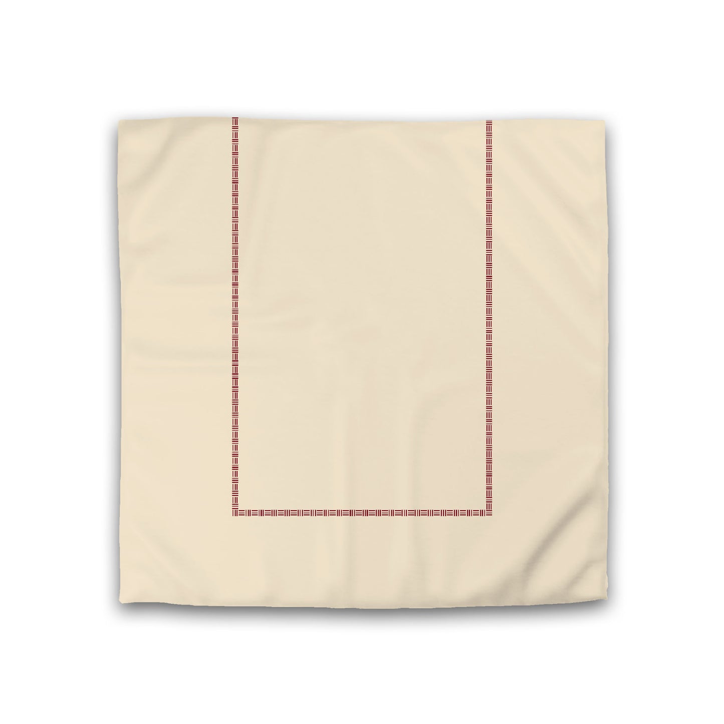 Beige Cotton Sateen Duvet Cover, Burgundy Red Single Weave Motif Print, Classic Border, Double (width x length) 81 x 81 inches / 206 x 206 cm