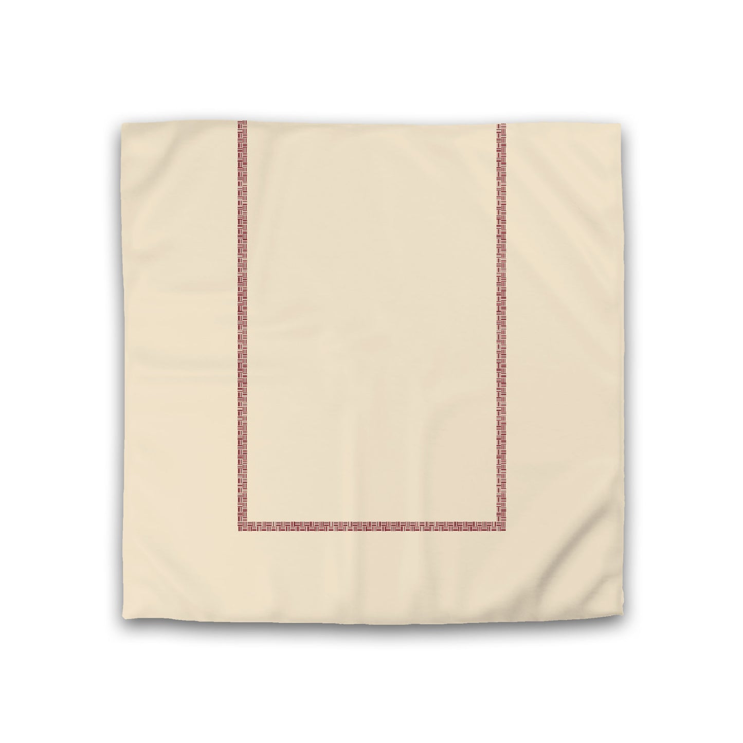 Beige Cotton Sateen Duvet Cover, Burgundy Red Double Weave Motif Print, Classic Border, Double (width x length) 81 x 81 inches / 206 x 206 cm