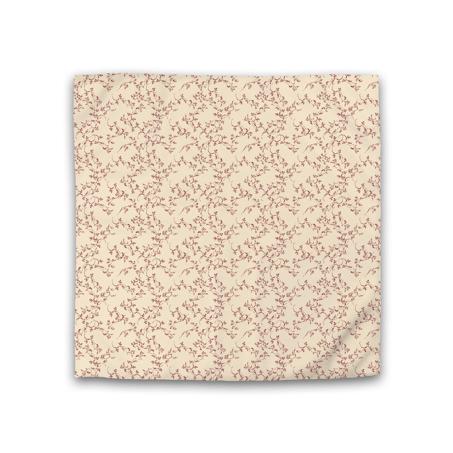 Beige Cotton Sateen Duvet Cover, Burgundy Red Hand-painted Vine Print, Double (width x length) 81 x 81 inches / 206 x 206 cm