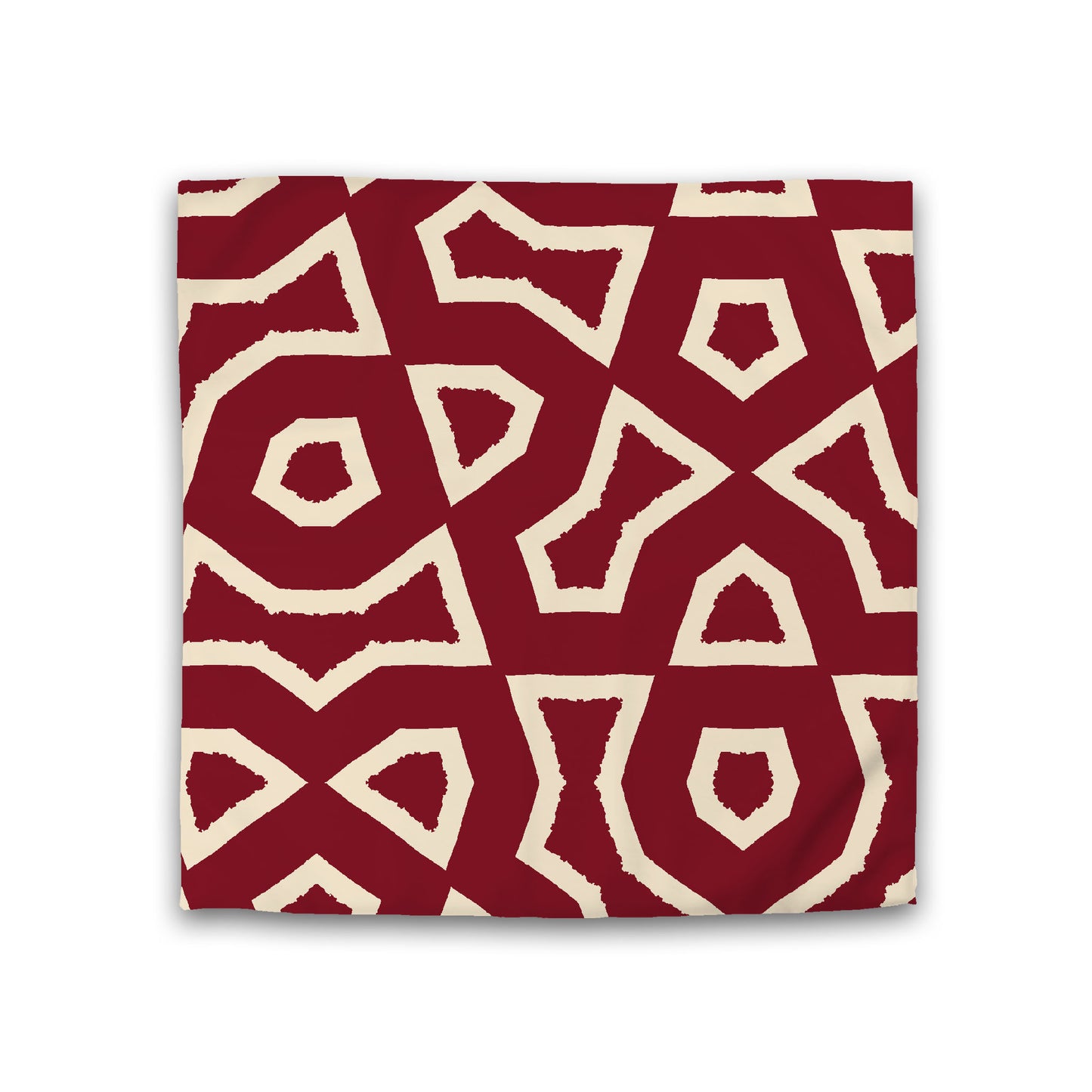 Burgundy Red Cotton Sateen Duvet Cover, Bold Beige Graphic, Double (width x length) 81 x 81 inches / 206 x 206 cm