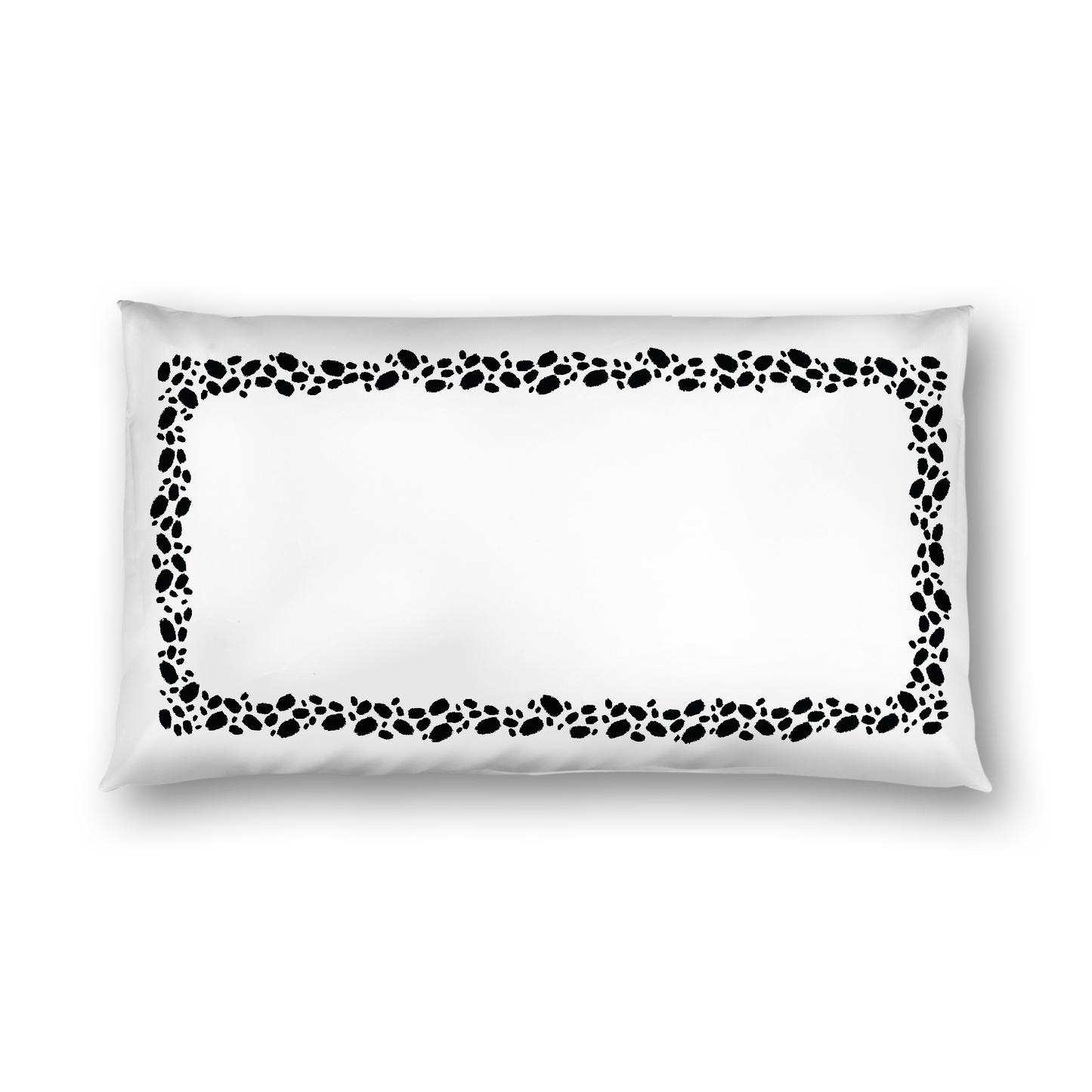 Off-White Cotton Sateen Pillow Sham, Black Hand-painted Dab Motif Print, Classic Border, White Reverse Side, King - 20 x 36 inches
