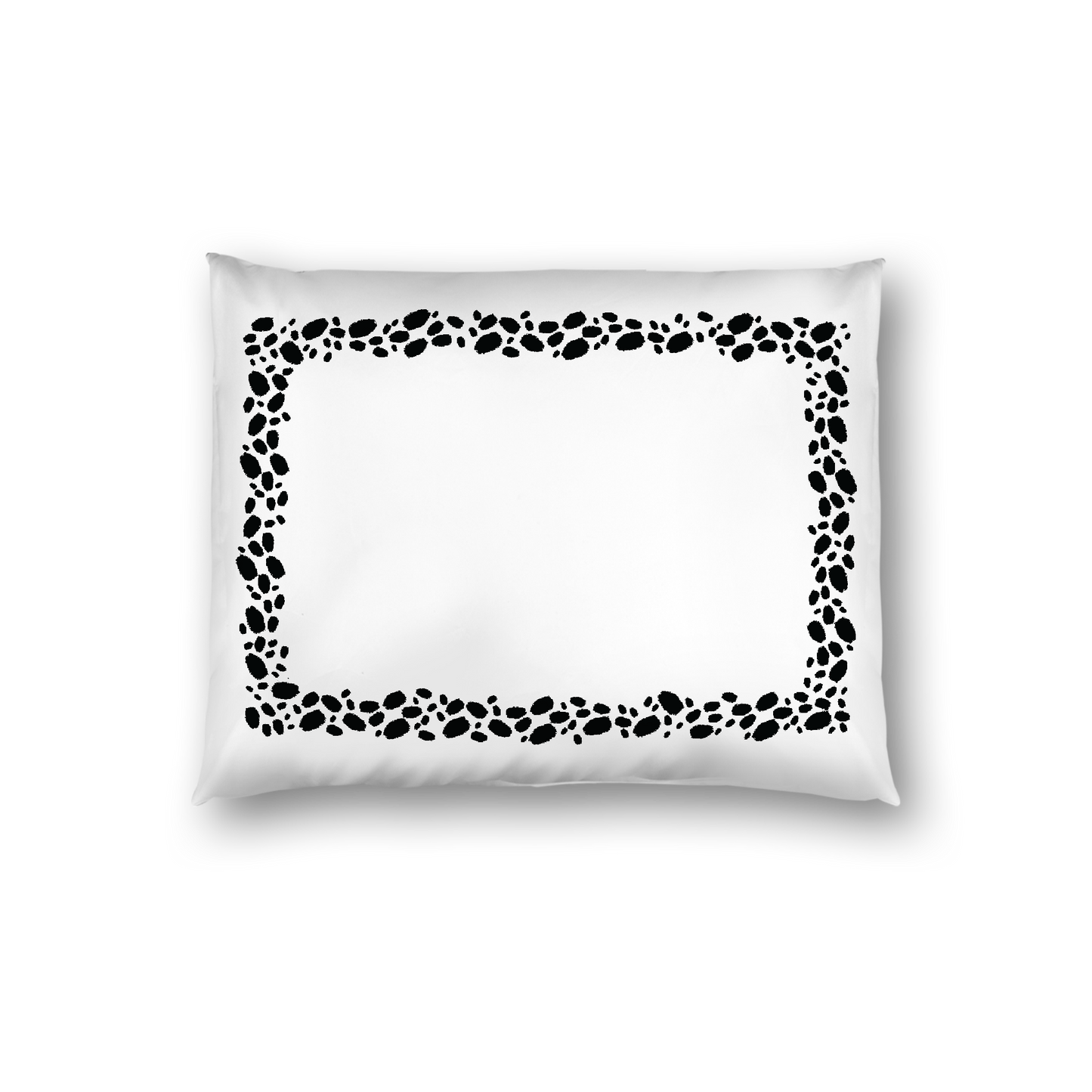 Off-White Cotton Sateen Pillow Sham, Black Hand-painted Dab Motif Print, Classic Border, White Reverse Side, Standard - 20 x 26 inches