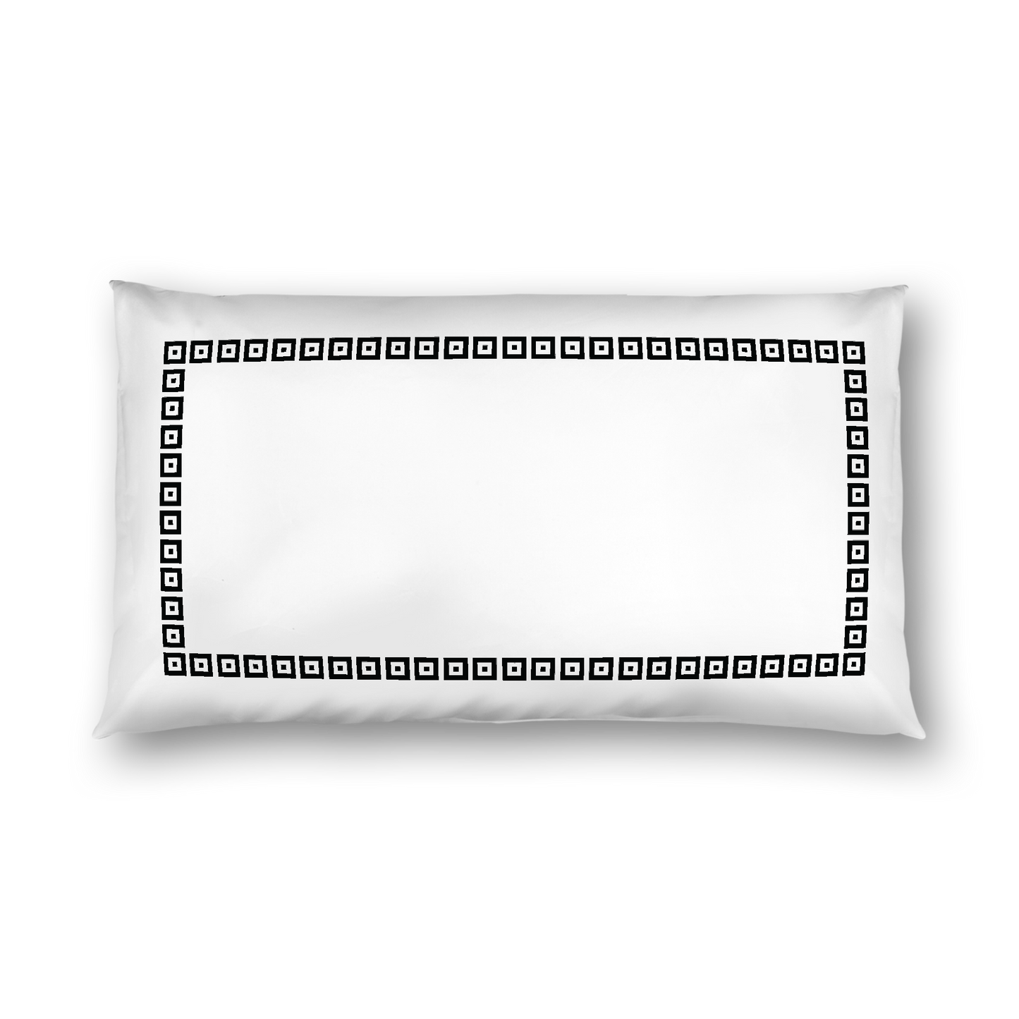 Off-White Cotton Sateen Pillow Sham, Black Repeating Square Motif Print, Classic Border, White Reverse Side, King - 20 x 36 inches