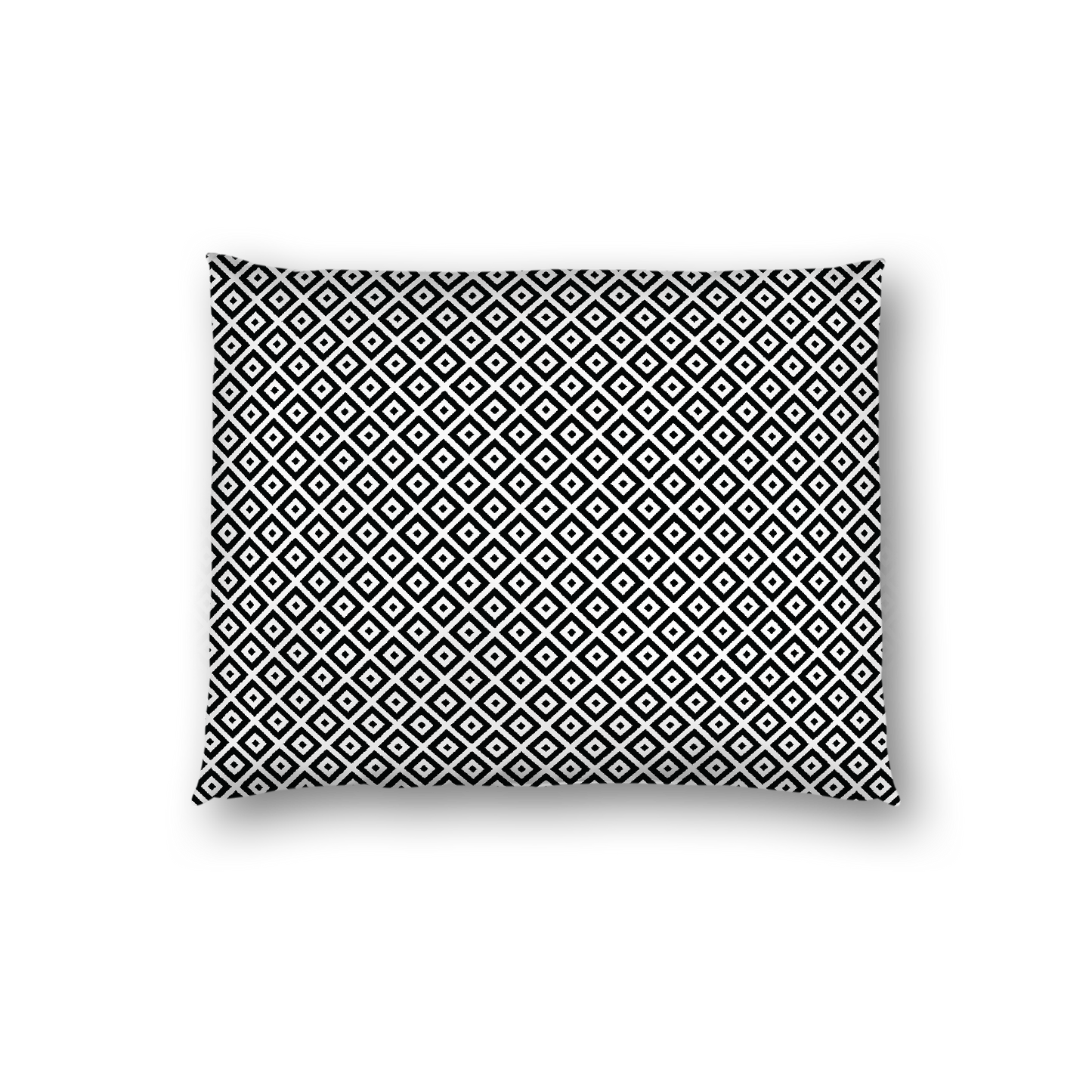 Off-White Cotton Sateen Pillow Sham, Black Repeating Square Motif Print, White Revese Side, Standard - 20 x 26 inches