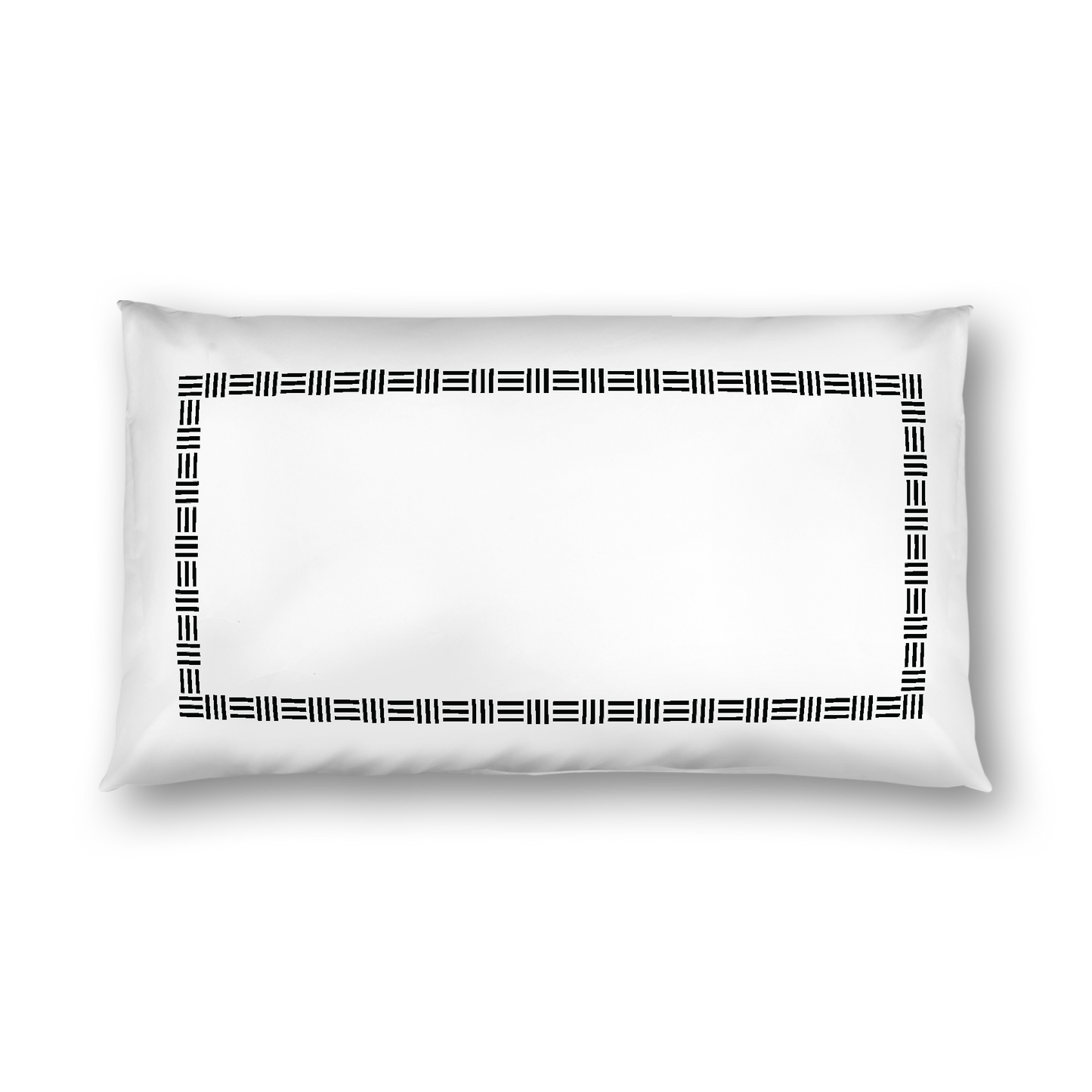 Off-White Cotton Sateen Pillow Sham, Black Single Weave Motif Print, Classic Border, White Reverse Side, King - 20 x 36 inches