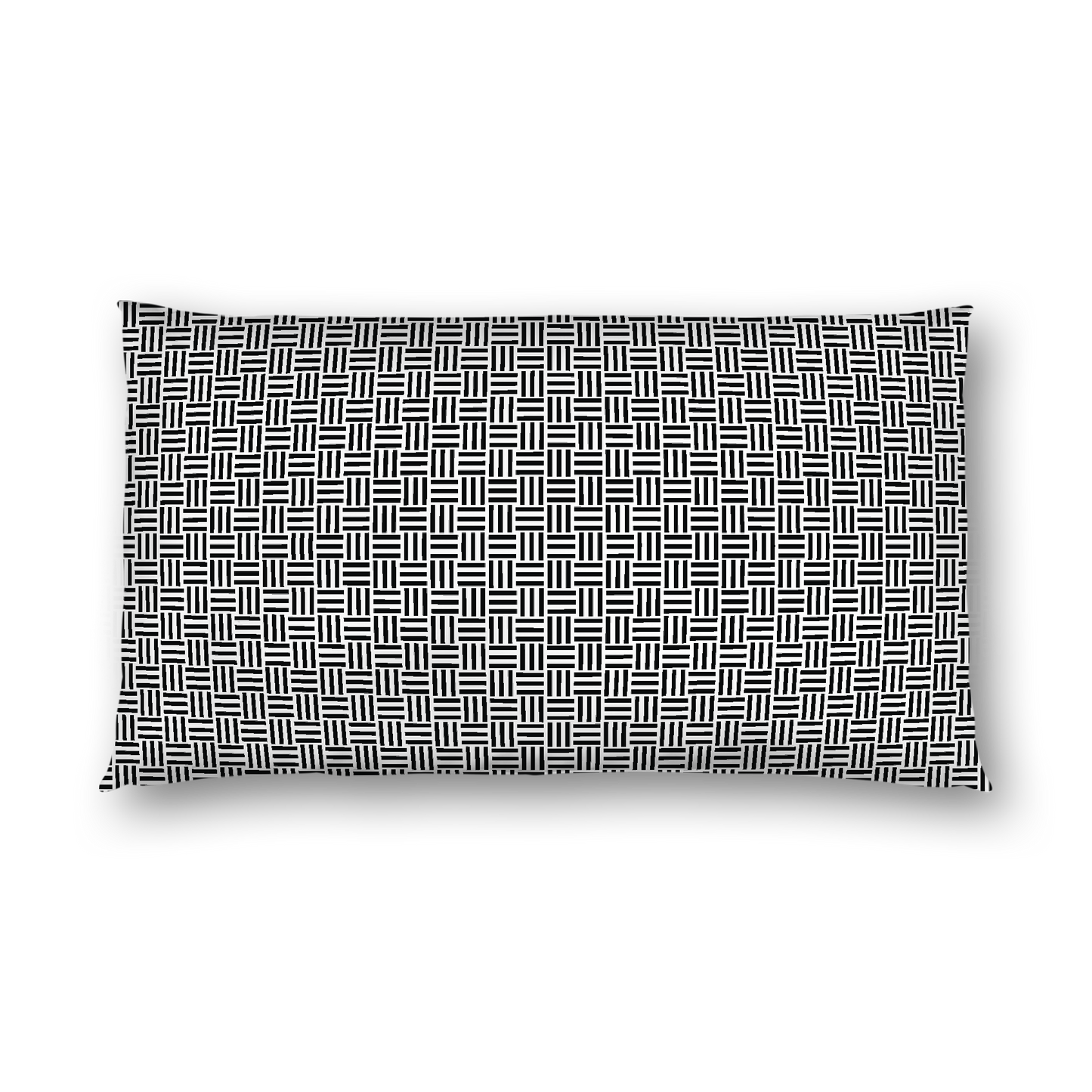 Off-White Cotton Sateen Pillow Sham, Black Single Weave Motif Print, White Reverse Side, King - 20 x 36 inches