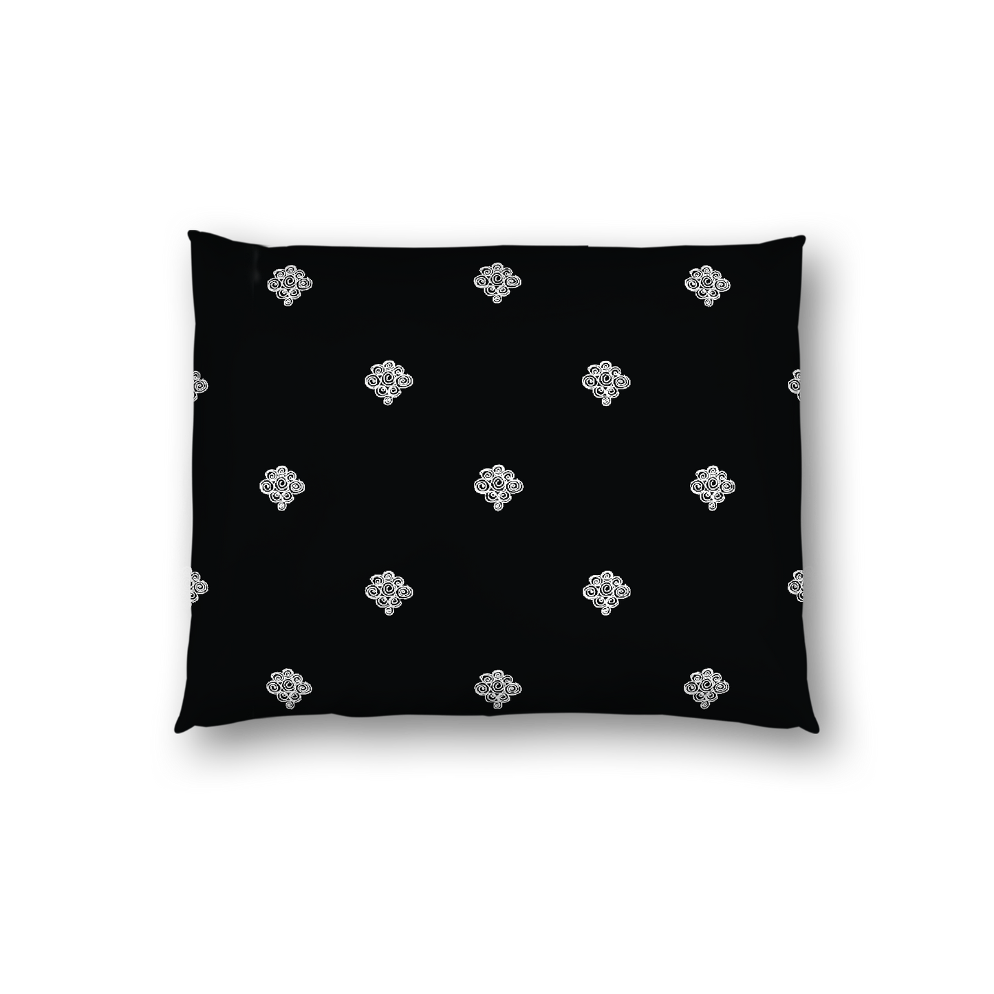 Black Cotton Sateen Pillow Sham, Off-White Hand-painted Swizzle Motif Print, White Reverse Side, Standard - 20 x 26 inches