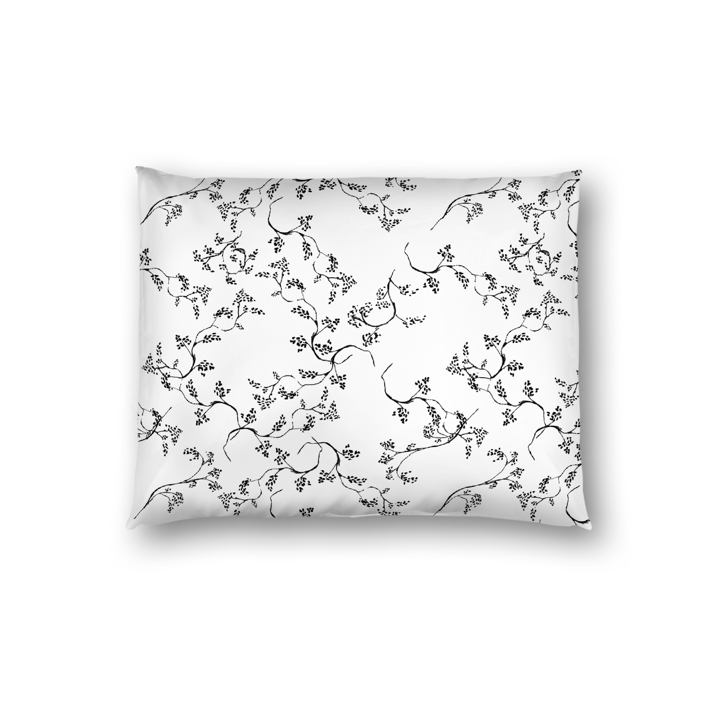 Off-White Cotton Sateen Pillow Sham, Black Hand-painted Vine Print, White Reverse Side, Standard - 20 x 26 inches