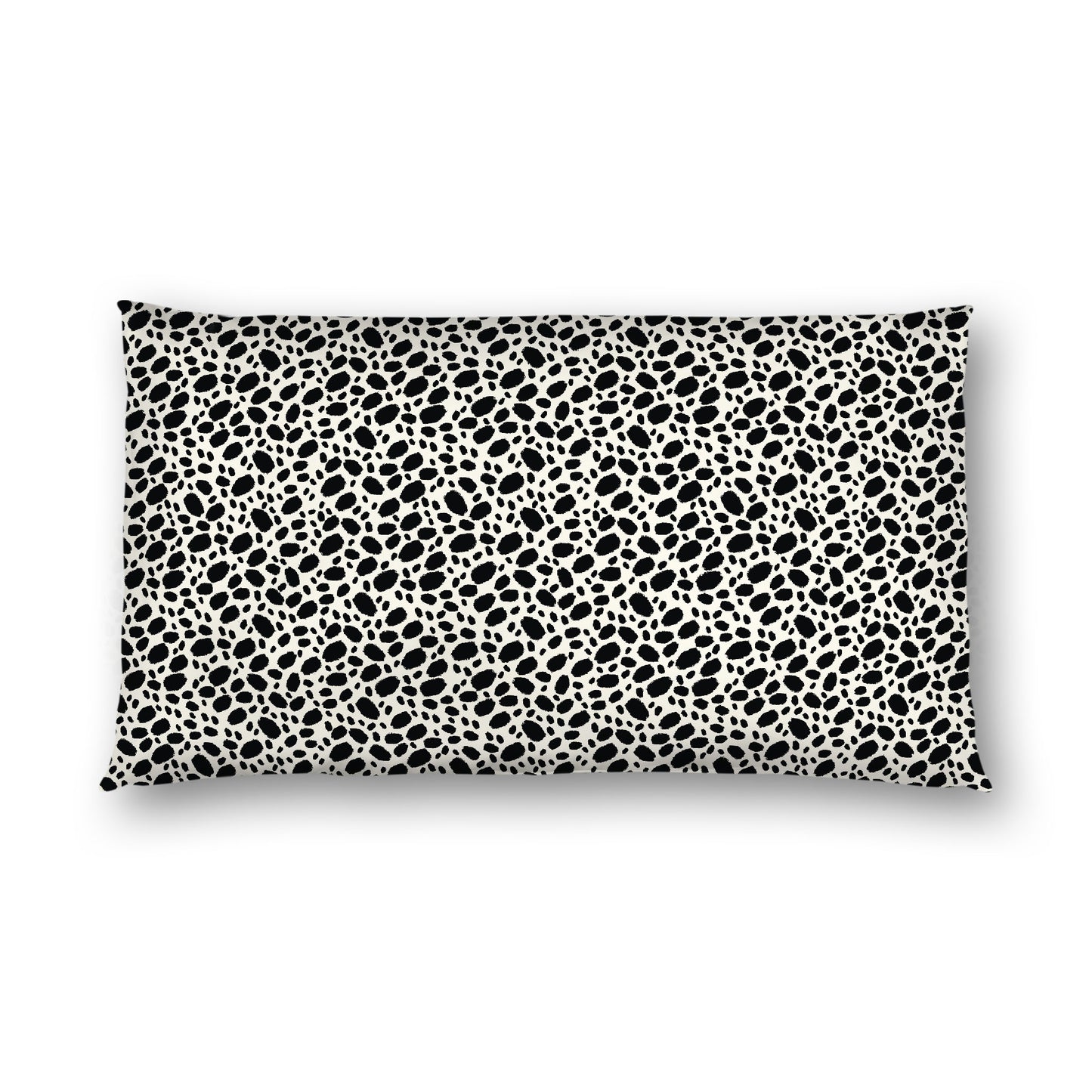Pale Cream Cotton Sateen Pillow Sham, Black Hand-painted Dab Motif Print, White Revese Side, King - 20 x 36 inches