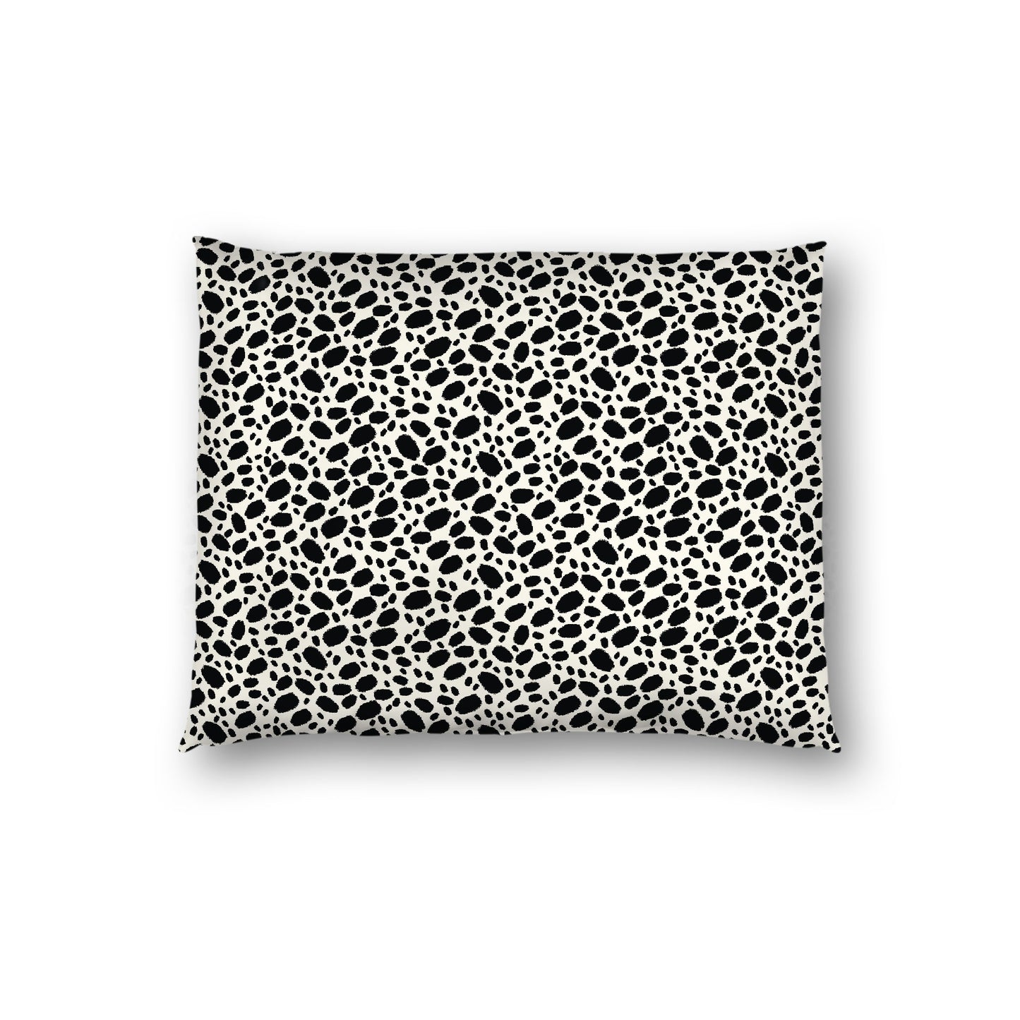 Pale Cream Cotton Sateen Pillow Sham, Black Hand-painted Dab Motif Print, White Revese Side, Standard - 20 x 26 inches
