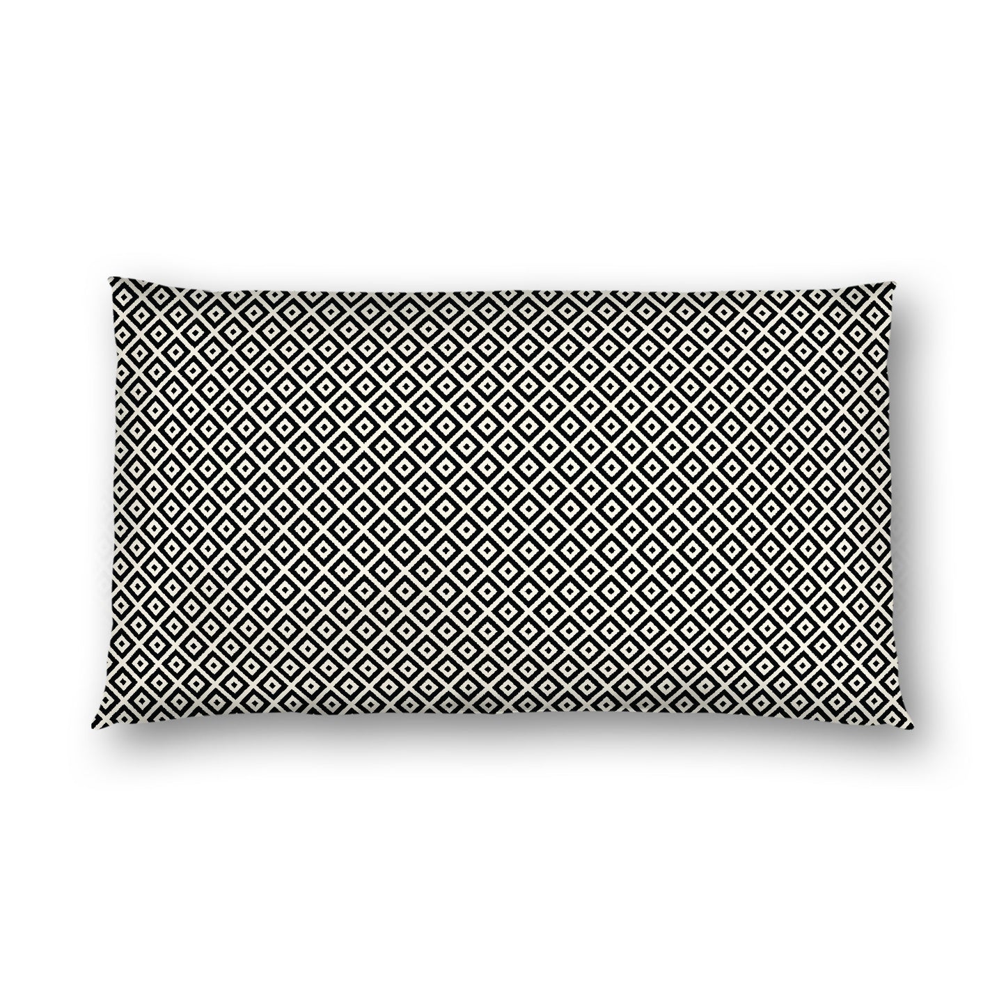 Pale Cream Cotton Sateen Pillow Sham, Black Repeating Square Motif Print, White Revese Side, King - 20 x 36 inches