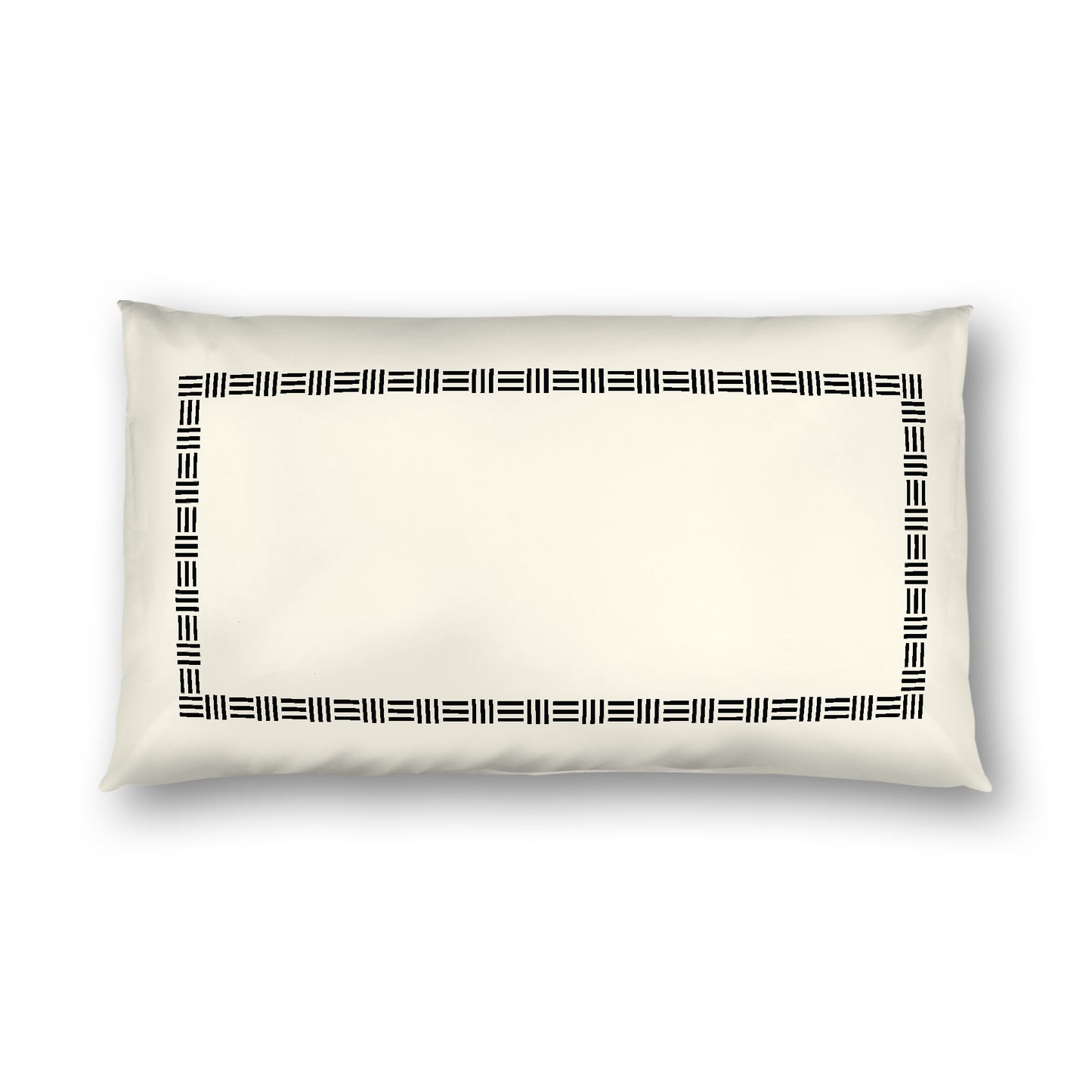 Pale Cream Cotton Sateen Pillow Sham, Black Single Weave Motif Print, Classic Border, White Reverse Side, King - 20 x 36 inches