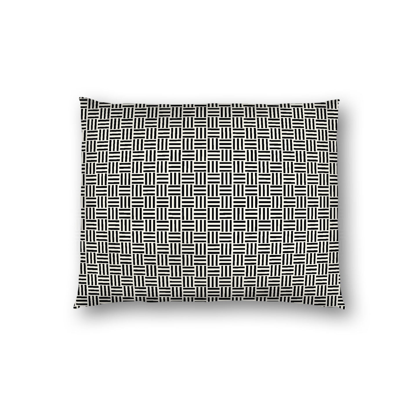 Pale Cream Cotton Sateen Pillow Sham, Black Single Weave Motif Print, White Reverse Side, Standard - 20 x 26 inches