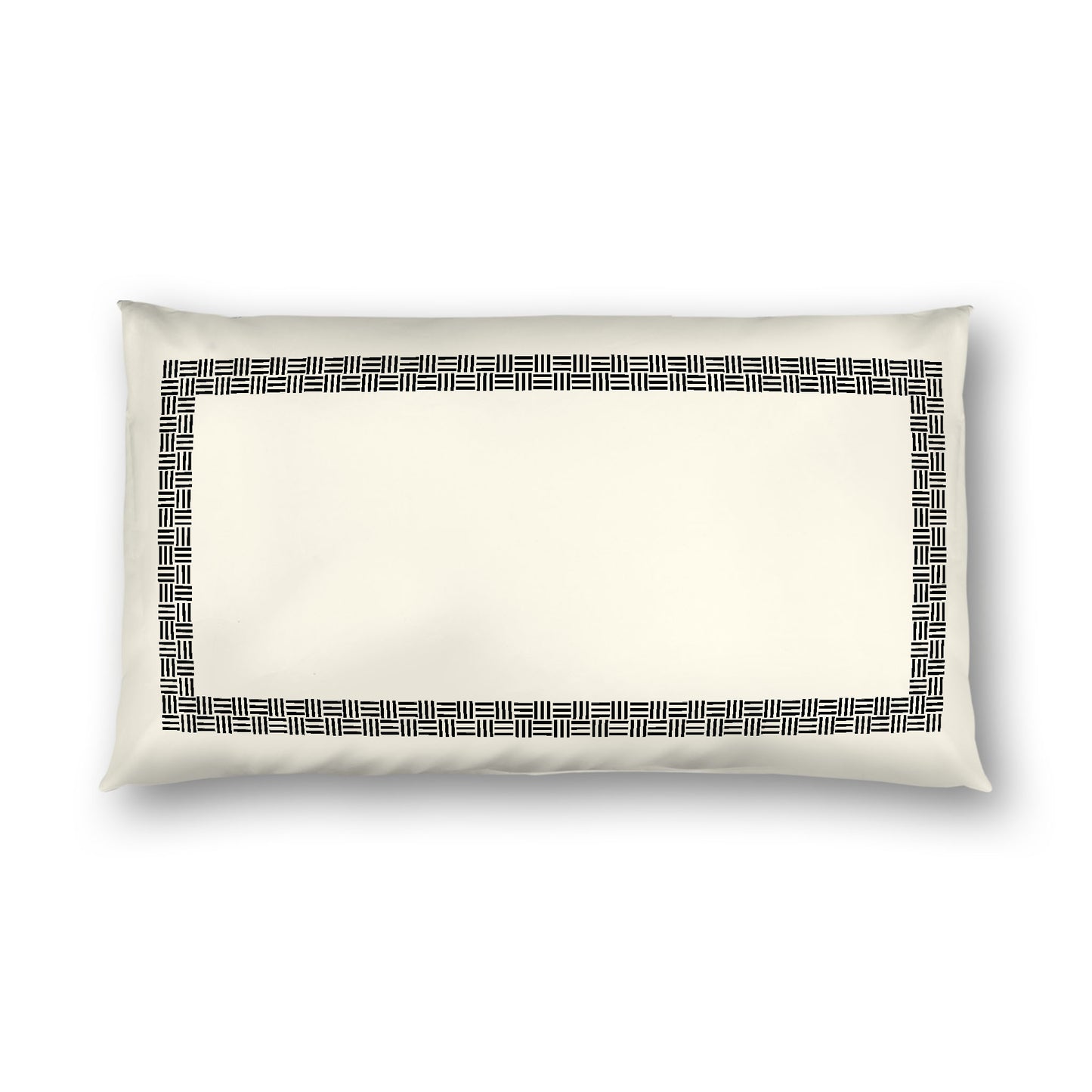 Pale Cream Cotton Sateen Pillow Sham, Black Double Weave Motif Print, Classic Border, White Reverse Side, King - 20 x 36 inches
