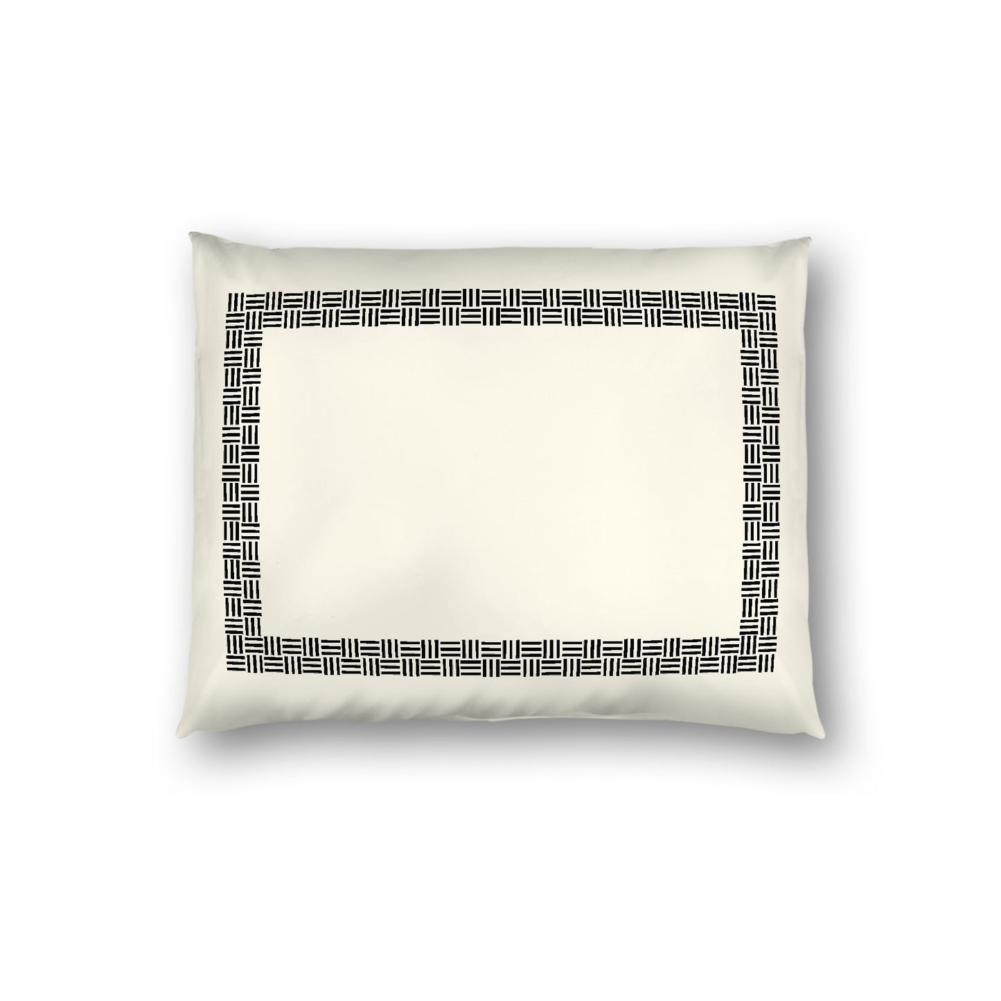 Pale Cream Cotton Sateen Pillow Sham, Black Double Weave Motif Print, Classic Border, White Reverse Side, Standard - 20 x 26 inches