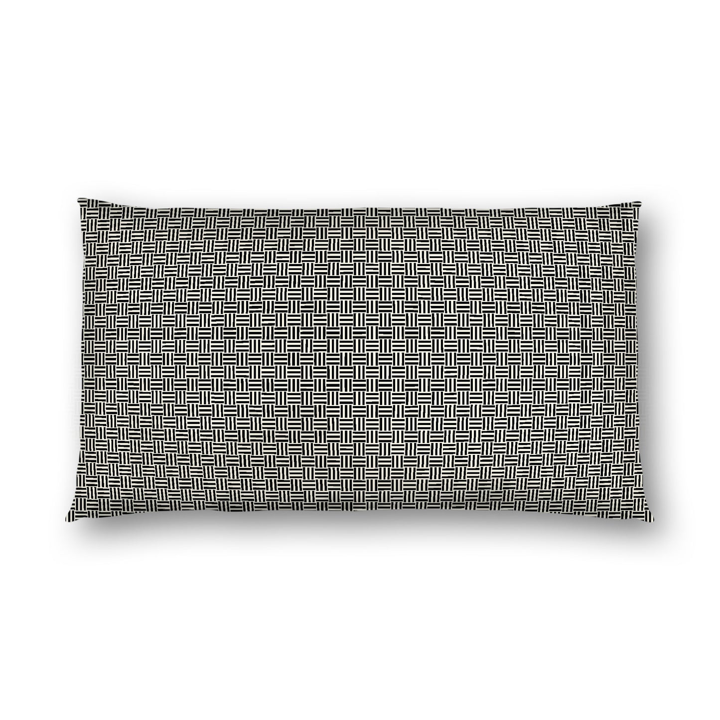 Pale Cream Cotton Sateen Pillow Sham, Black Double Weave Motif Print, White Reverse Side, King - 20 x 36 inches
