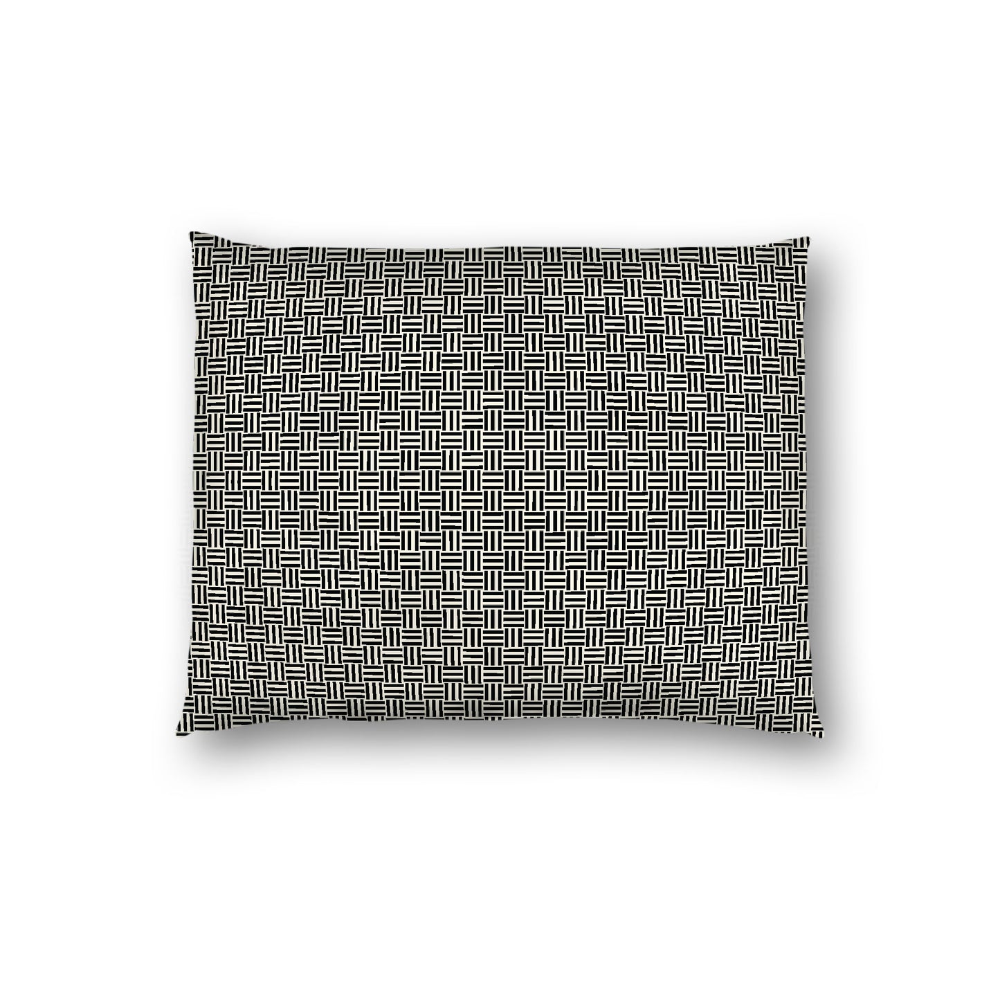 Pale Cream Cotton Sateen Pillow Sham, Black Double Weave Motif Print, White Reverse Side, Standard - 20 x 26 inches