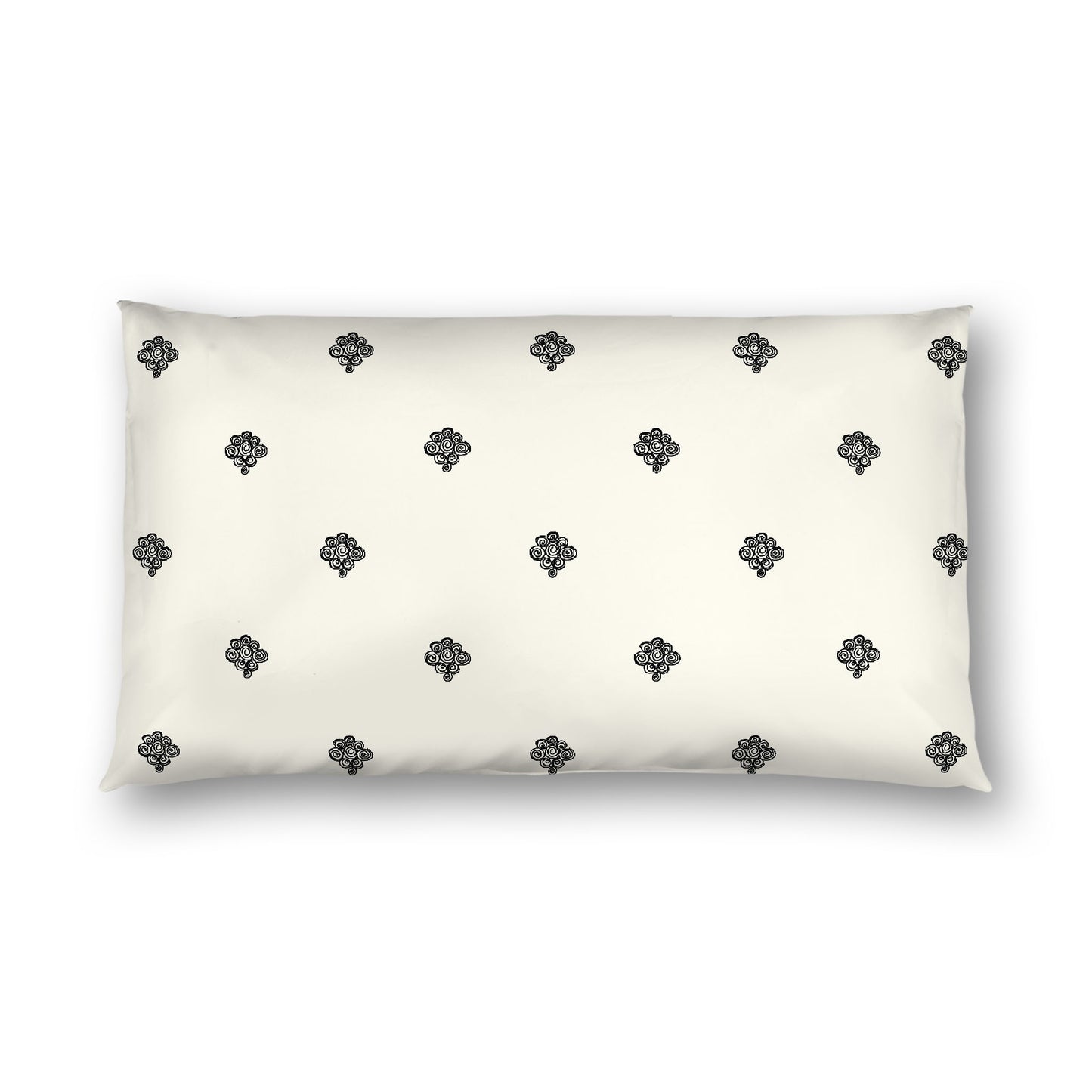 Pale Cream Cotton Sateen Pillow Sham, Black Hand-painted Swizzle Motif Print, White Reverse Side, King - 20 x 36 inches