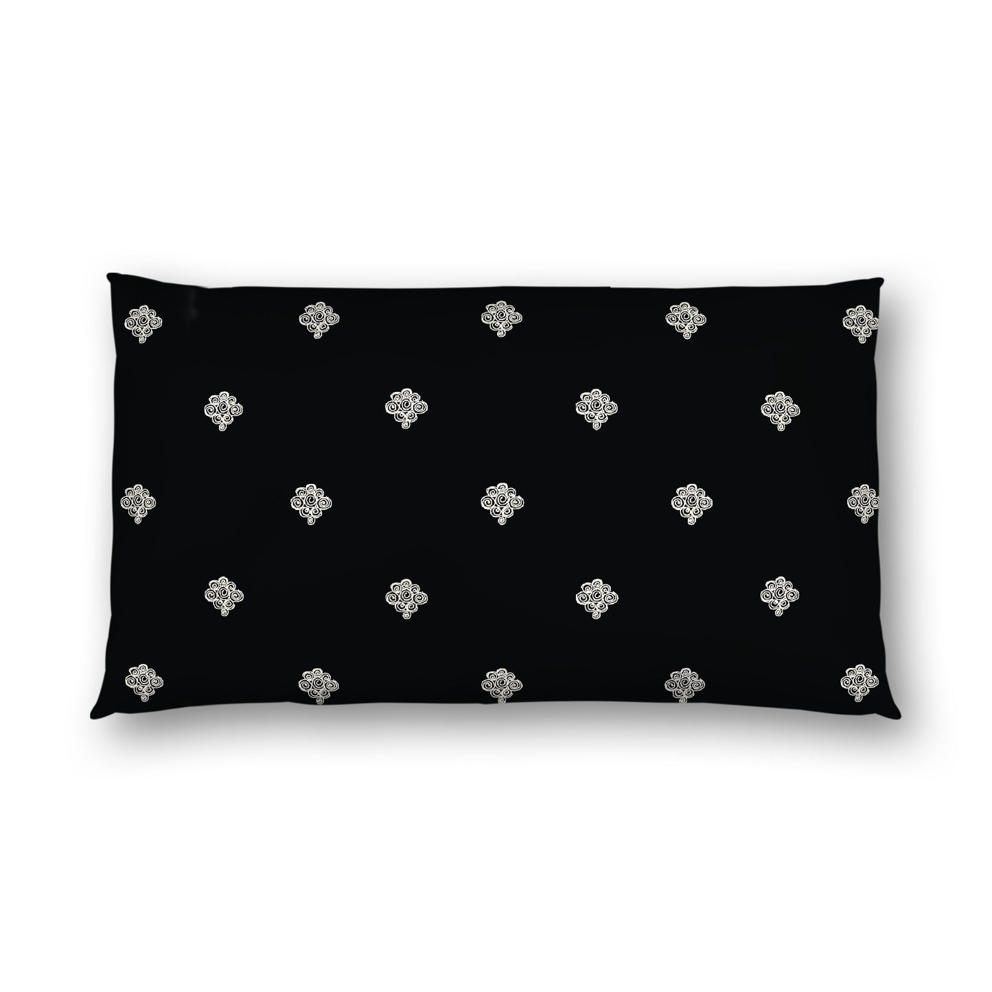 Black Cotton Sateen Pillow Sham, Pale Cream Hand-painted Swizzle Motif Print, White Reverse Side, King - 20 x 36 inches