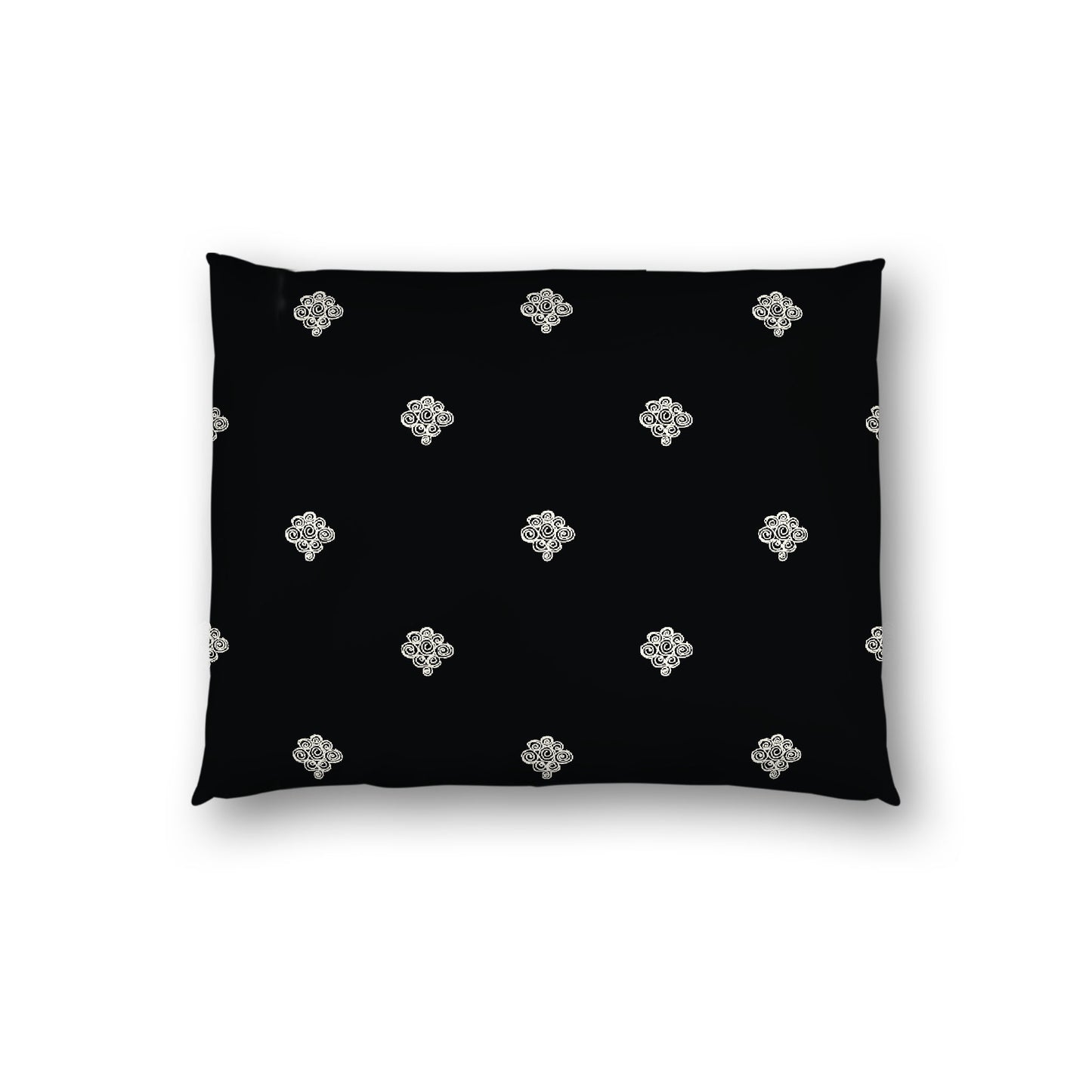 Black Cotton Sateen Pillow Sham, Pale Cream Hand-painted Swizzle Motif Print, White Reverse Side, Standard - 20 x 26 inches