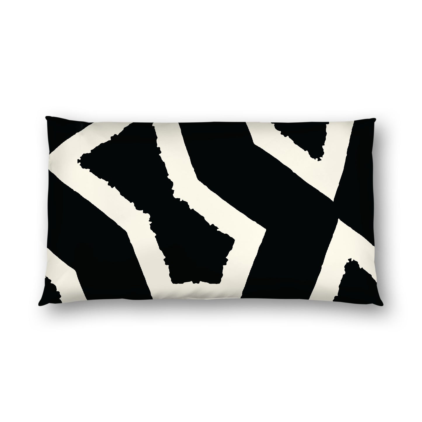 Black Cotton Sateen Sham, Bold Pale Cream Graphic on Front, White Reverse Side, King - 20 x 36 inches