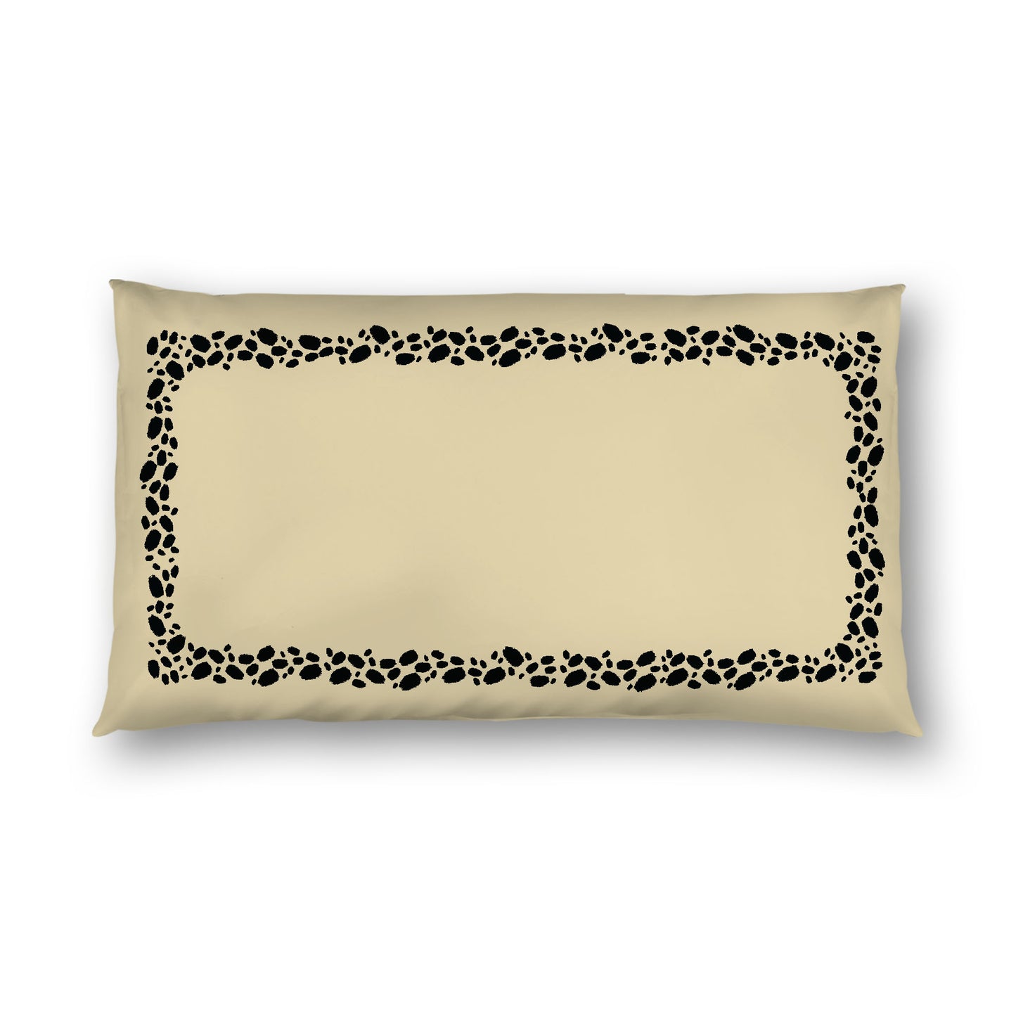 Desert Sand Cotton Sateen Pillow Sham, Black Hand-painted Dab Motif Print, Classic Border, White Reverse Side, King - 20 x 36 inches